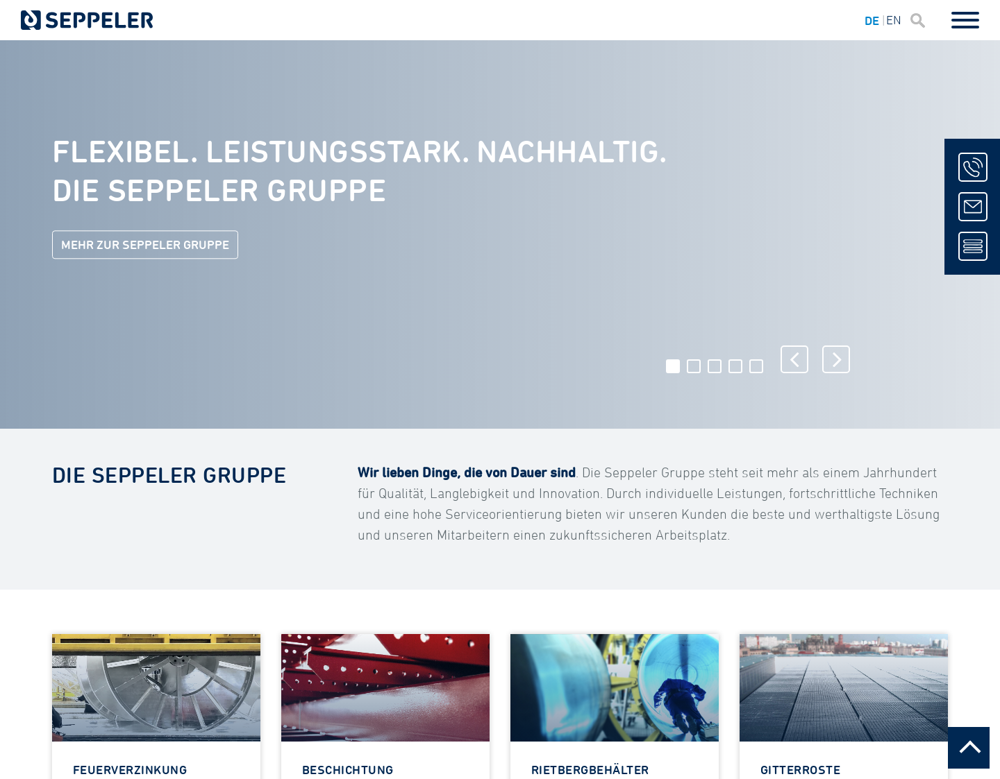 Aktuelle Website-Vorschau von Seppeler Gruppe - Verzinkung