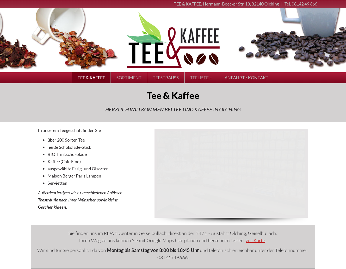 Aktuelle Website-Vorschau von Tee und Kaffee