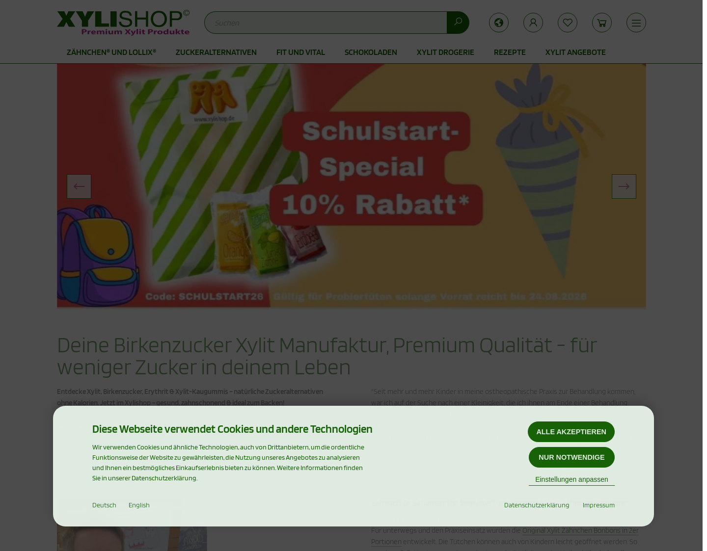 Aktuelle Website-Vorschau von Xylit Zahnpasta und Xylit kaufen