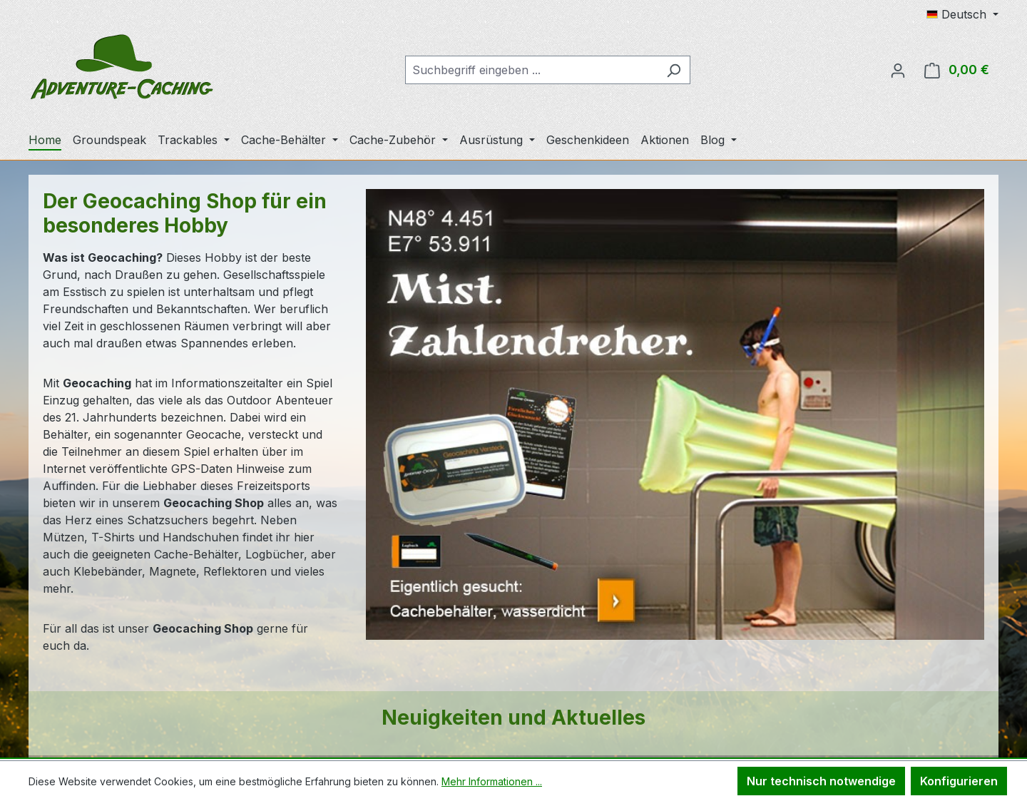 Aktuelle Website-Vorschau von Geocaching Shop