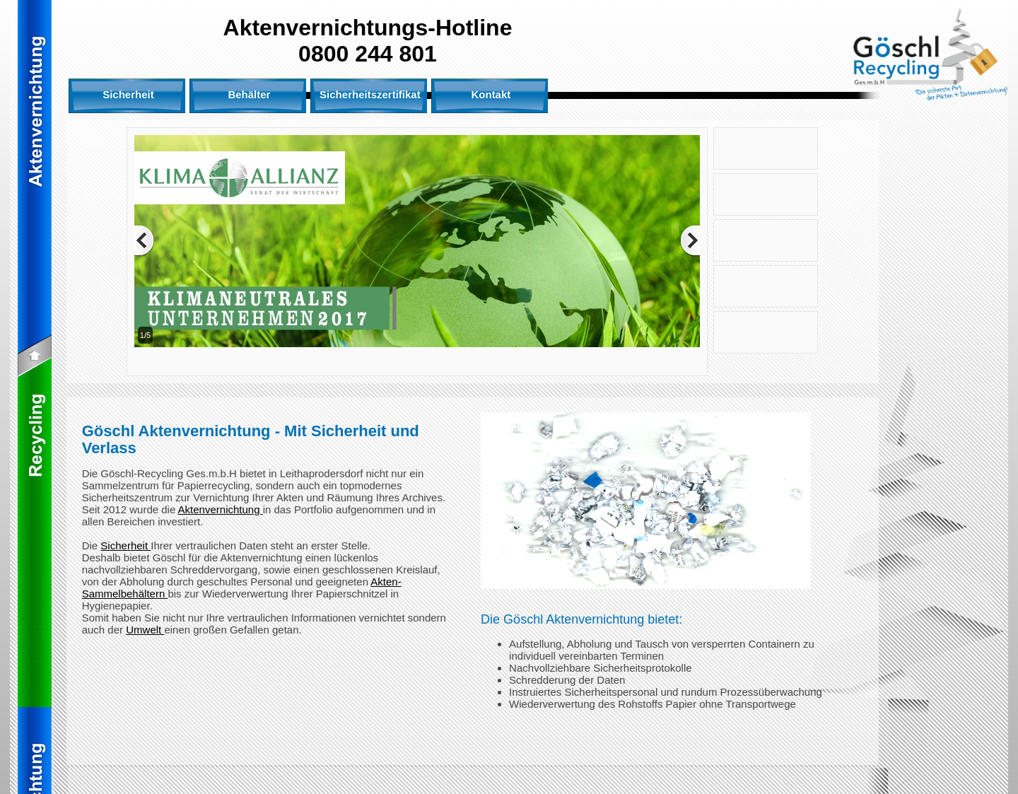 Aktuelle Website-Vorschau von Göschl Recycling & Aktenvernichtung