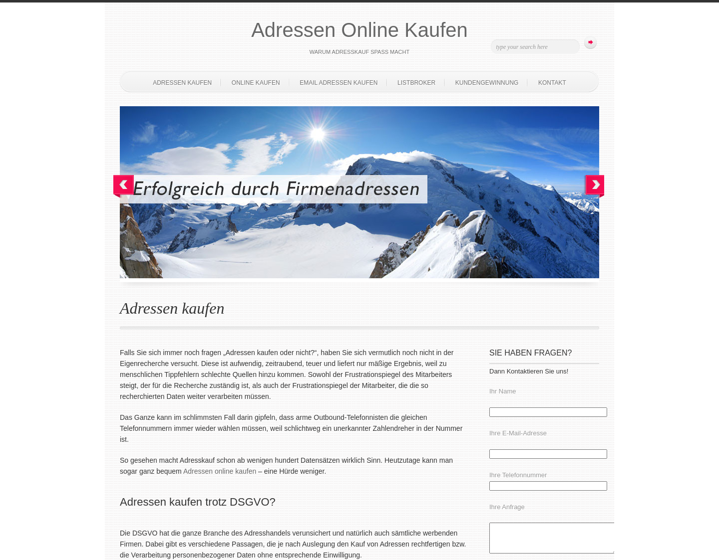 Aktuelle Website-Vorschau von Adressen preiswert und online