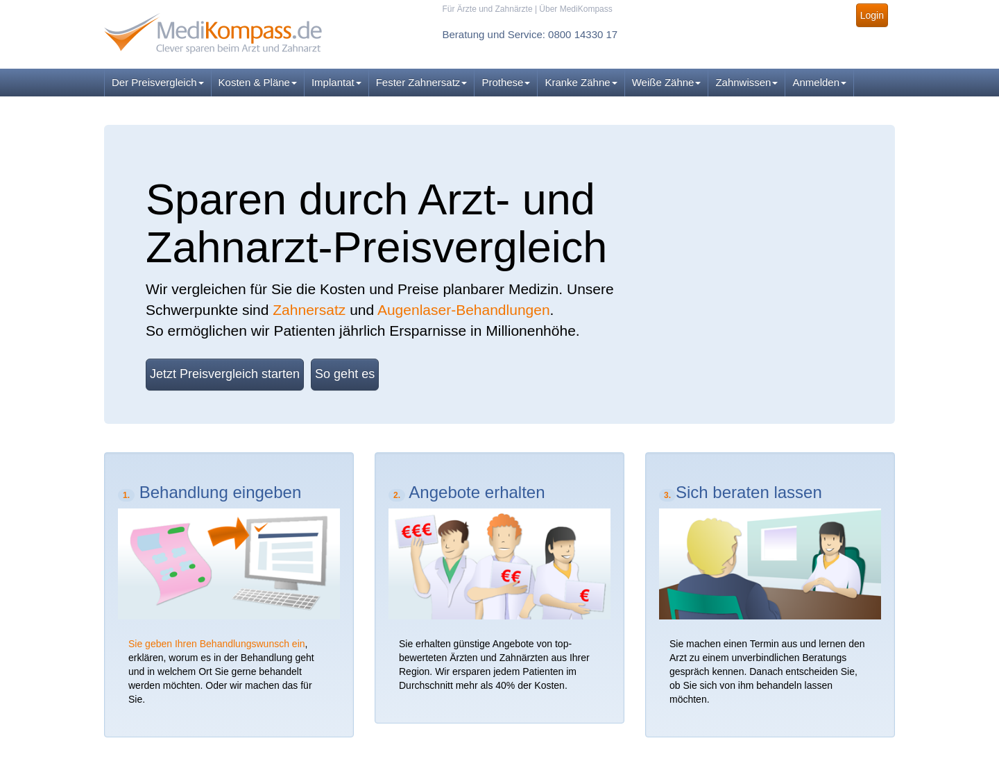 Aktuelle Website-Vorschau von Zahnärzte auf einen Blick vergleich