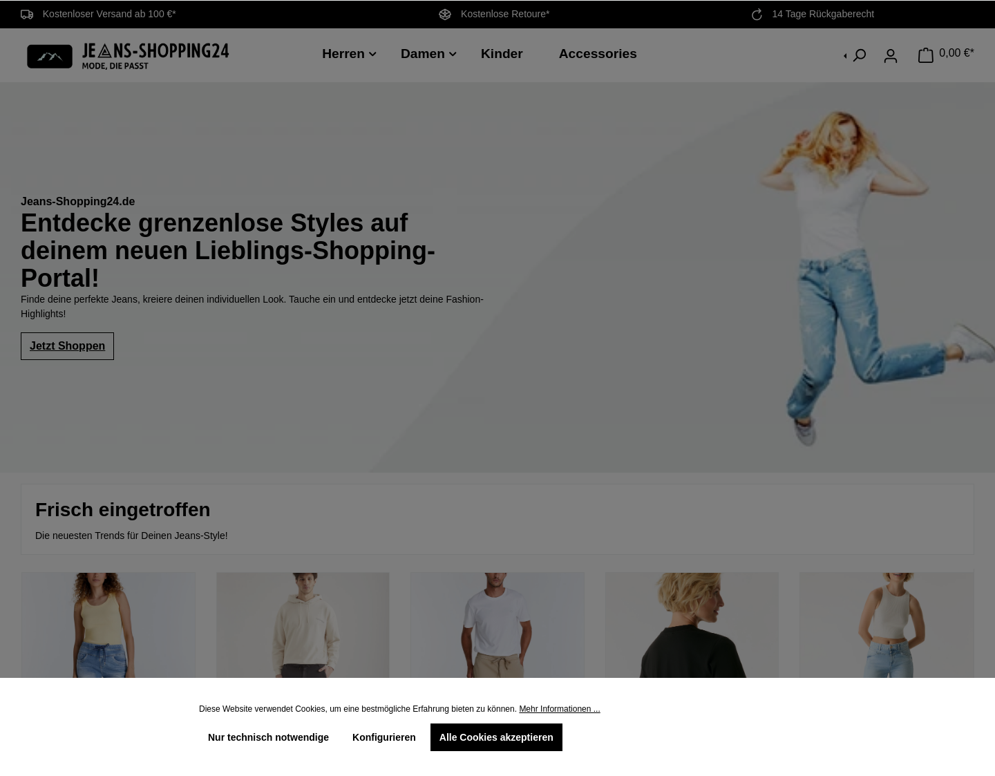 Aktuelle Website-Vorschau von Jeans Online-Shop