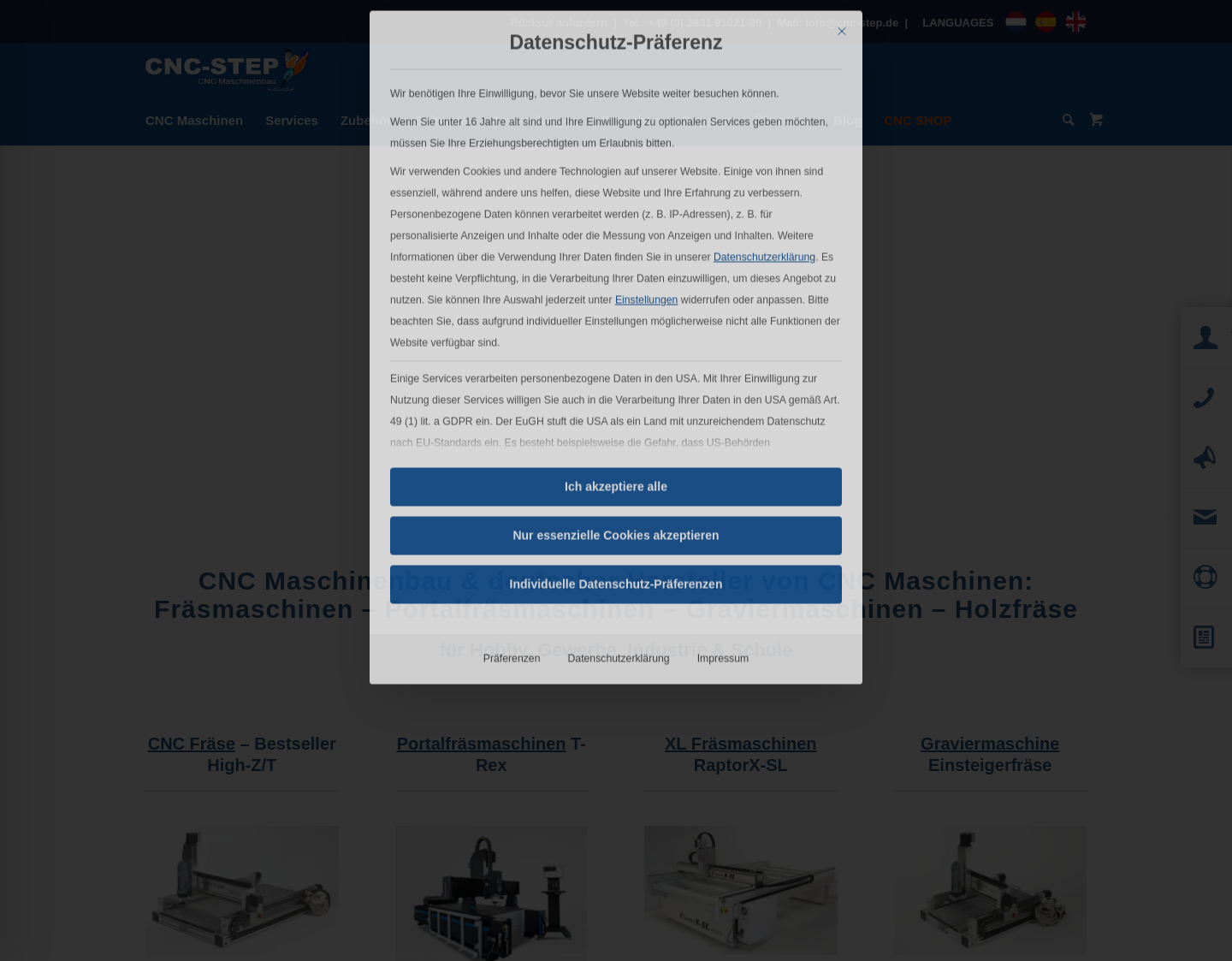 Aktuelle Website-Vorschau von CNC Maschinen / Fräsmaschinen