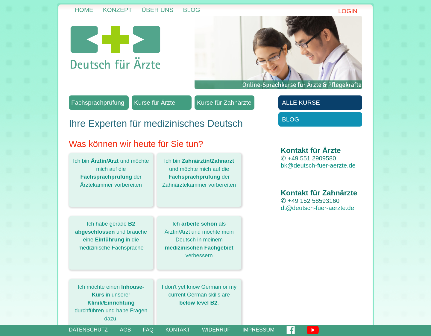 Aktuelle Website-Vorschau von Deutsch für Ärzte
