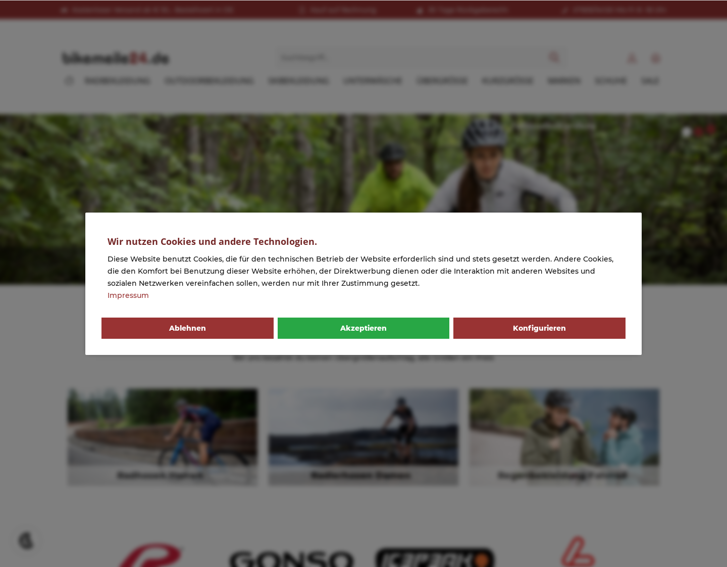 Aktuelle Website-Vorschau von Fahrradbekleidung und Zubehör