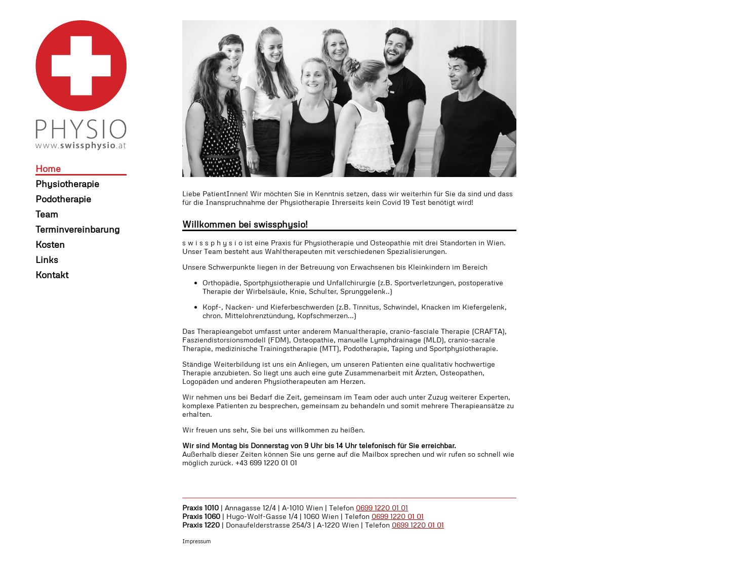 Aktuelle Website-Vorschau von Physiotherapie swissphysio