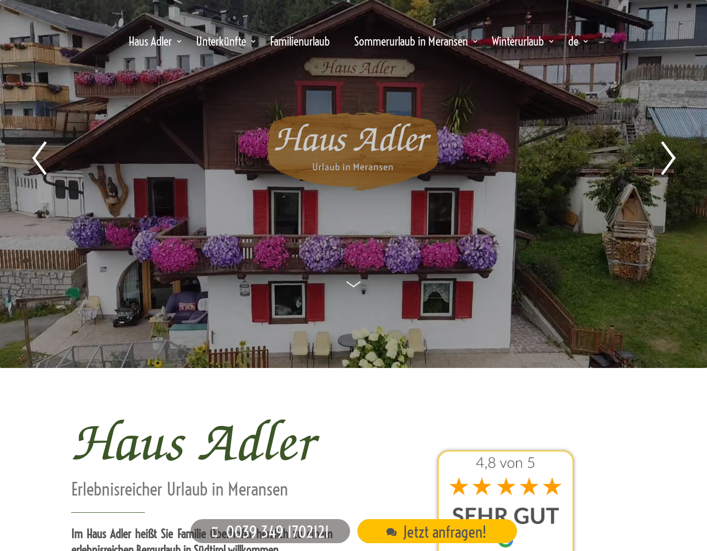 Aktuelle Website-Vorschau von Urlaub am Haus Adler in Meransen