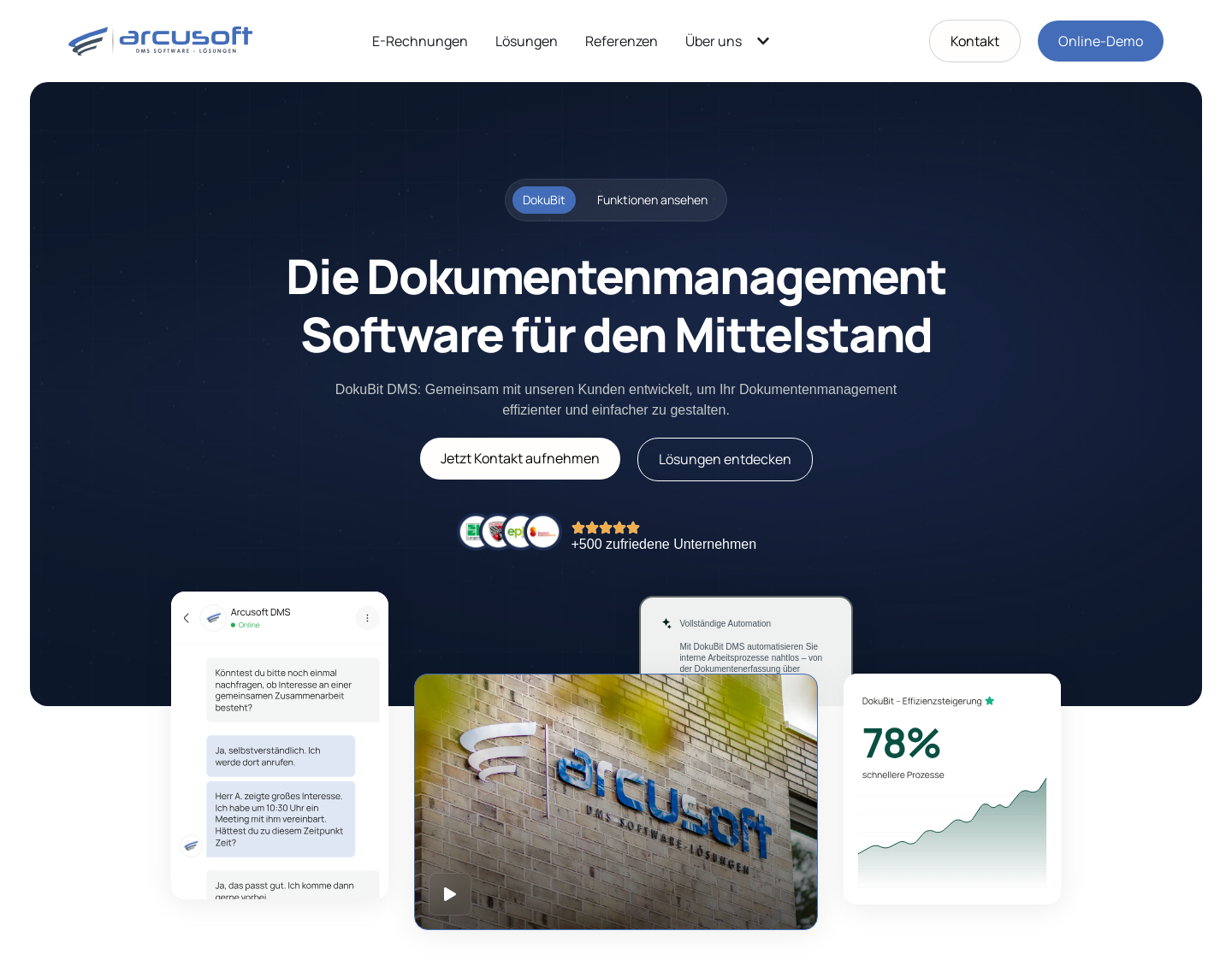 Aktuelle Website-Vorschau von arcusoft  DMS Software-Lösungen