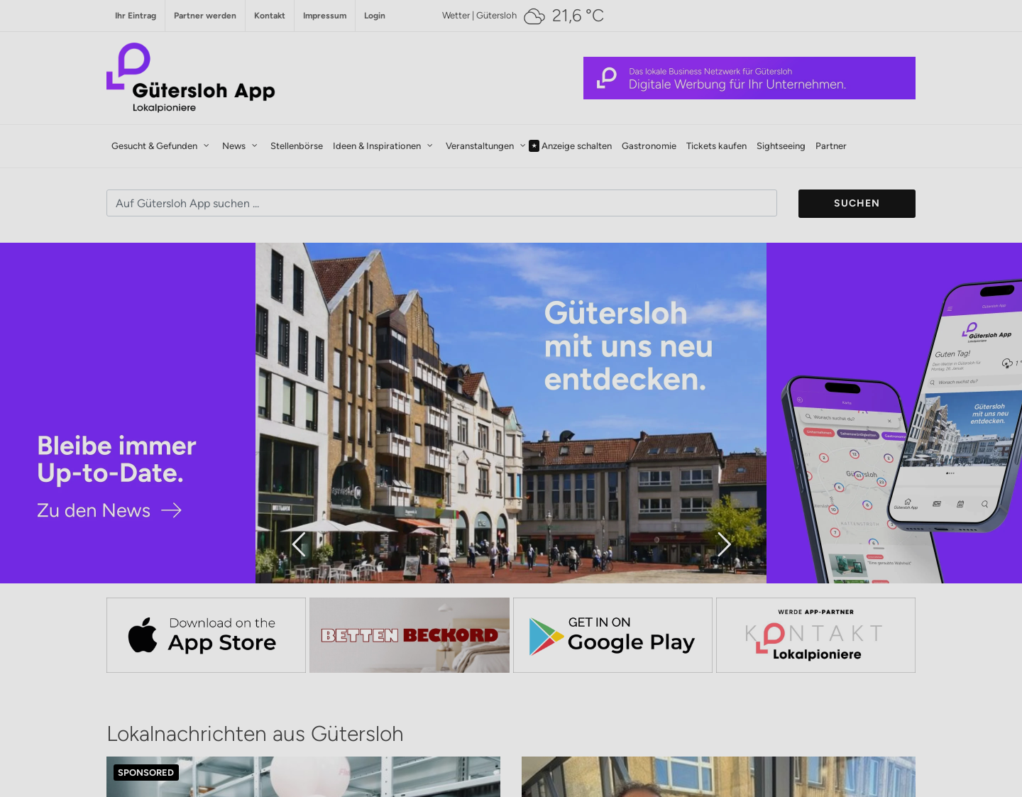 Aktuelle Website-Vorschau von dein gütersloh