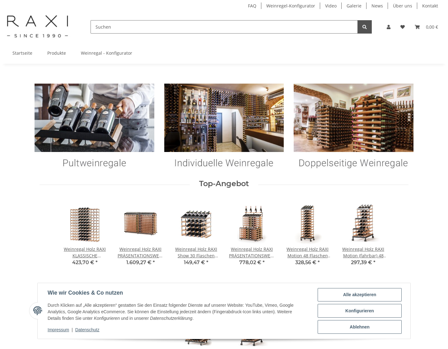 Aktuelle Website-Vorschau von Weinregale RAXI aus Buchenholz
