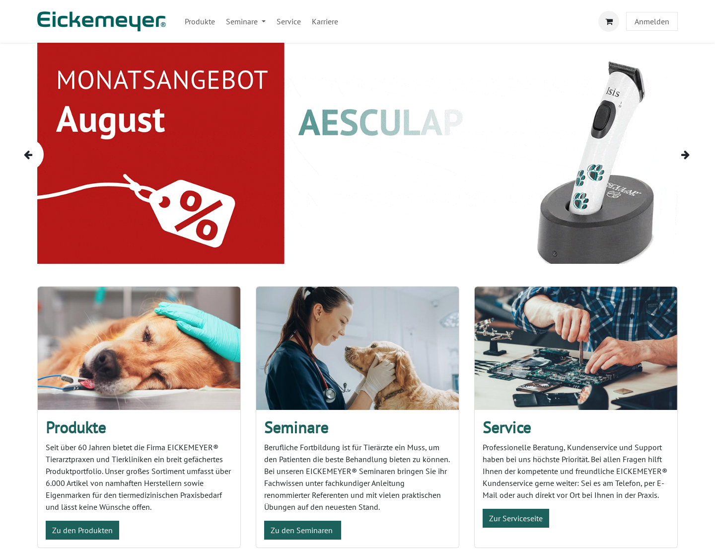 Aktuelle Website-Vorschau von Eickemeyer Tierarztbedarfbedarf