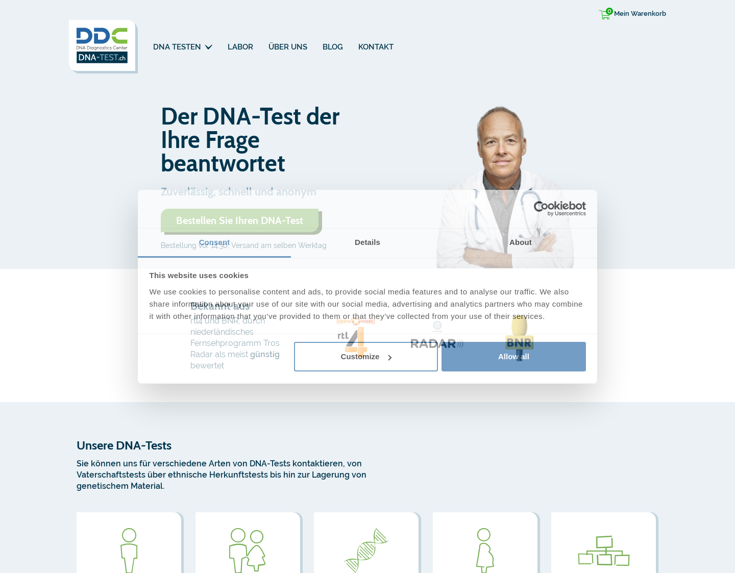 Aktuelle Website-Vorschau von Labor für DNA Test