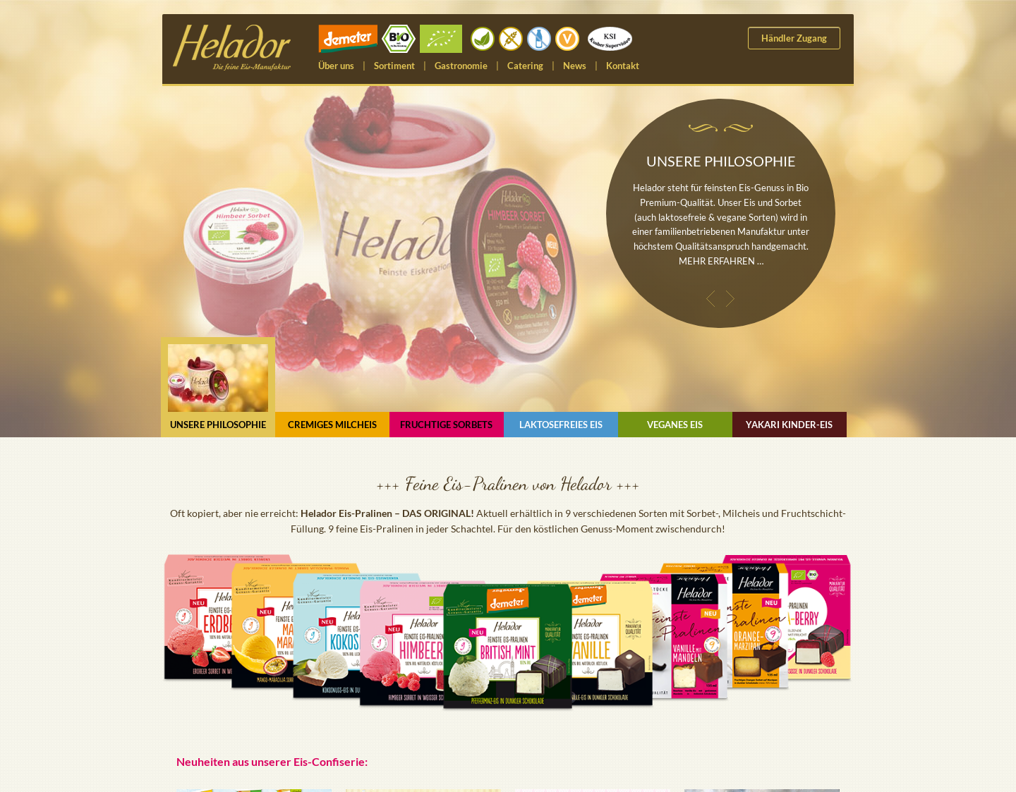 Aktuelle Website-Vorschau von Feines Eis & Sorbet von Helador