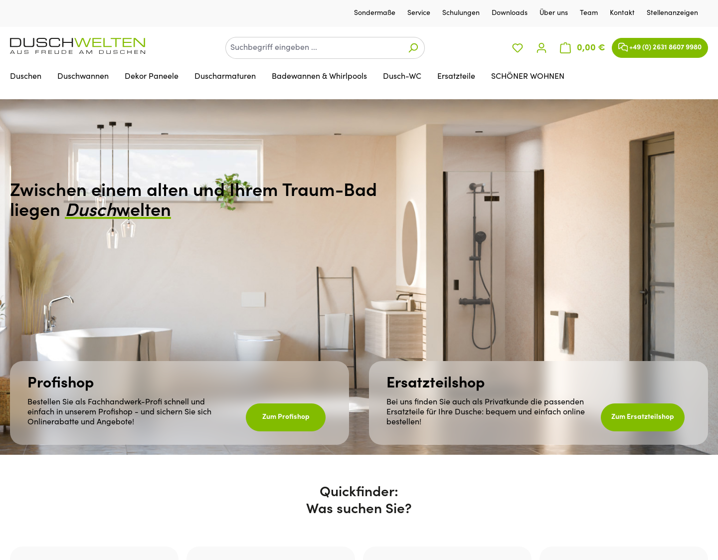 Aktuelle Website-Vorschau von Duschwelten Duschabtrennungen