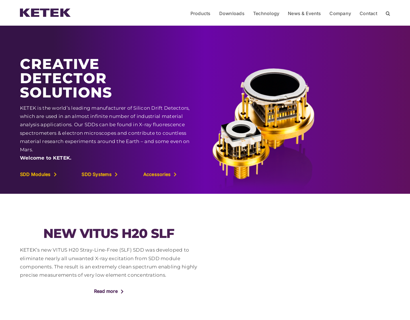 Aktuelle Website-Vorschau von KETEK Creative Detector Solutions