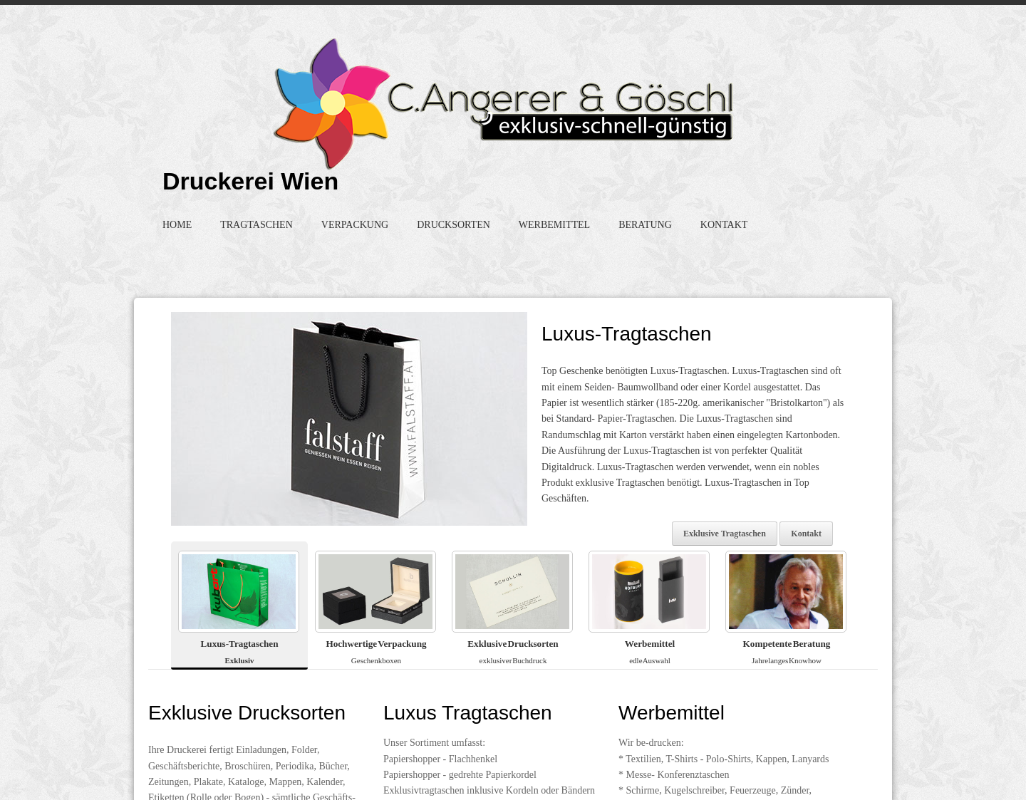 Aktuelle Website-Vorschau von Luxus Tragetasche Druckerei
