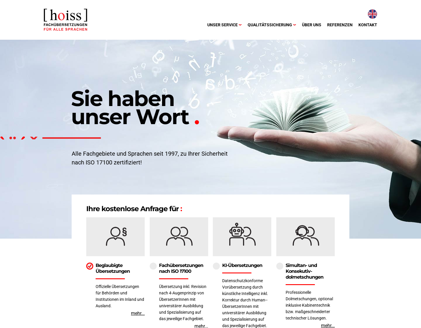 Aktuelle Website-Vorschau von HOISS Fachübersetzungen