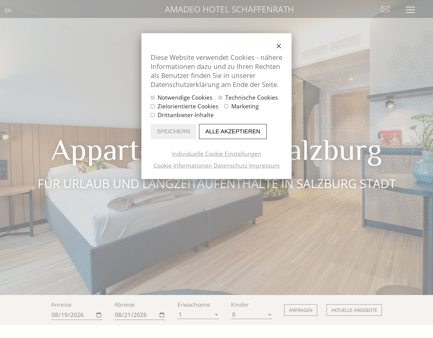 Aktuelle Website-Vorschau von Appartements Schaffenrath