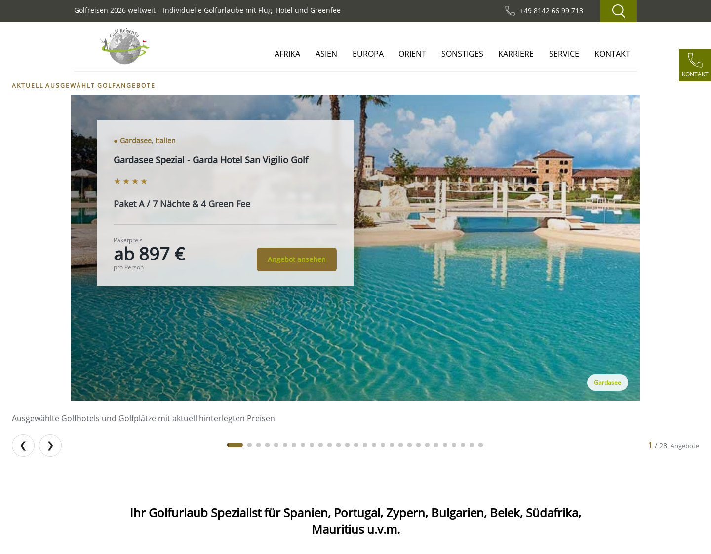 Aktuelle Website-Vorschau von Golfreisen Südafrika