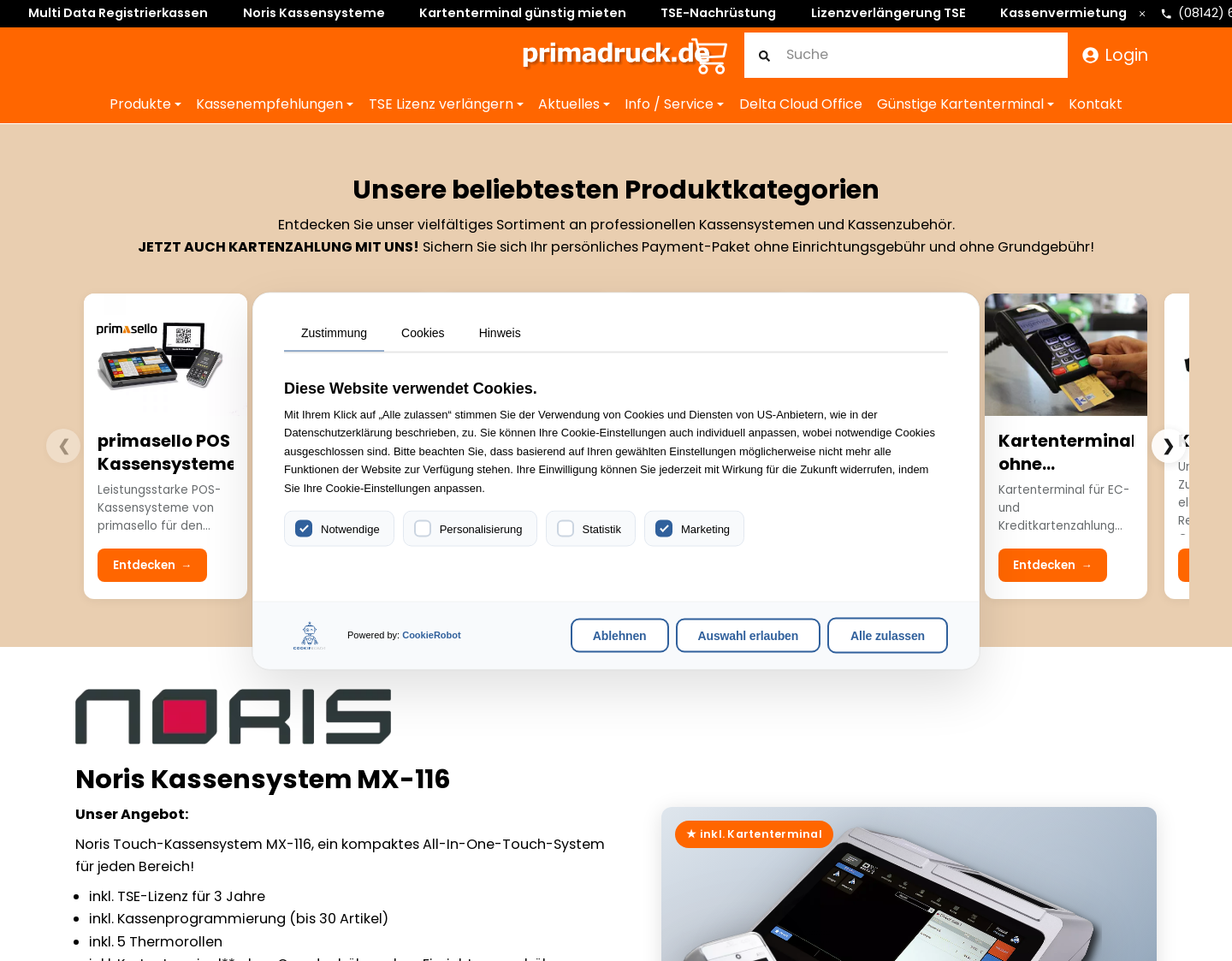 Aktuelle Website-Vorschau von Registrierkassen und Kassensysteme