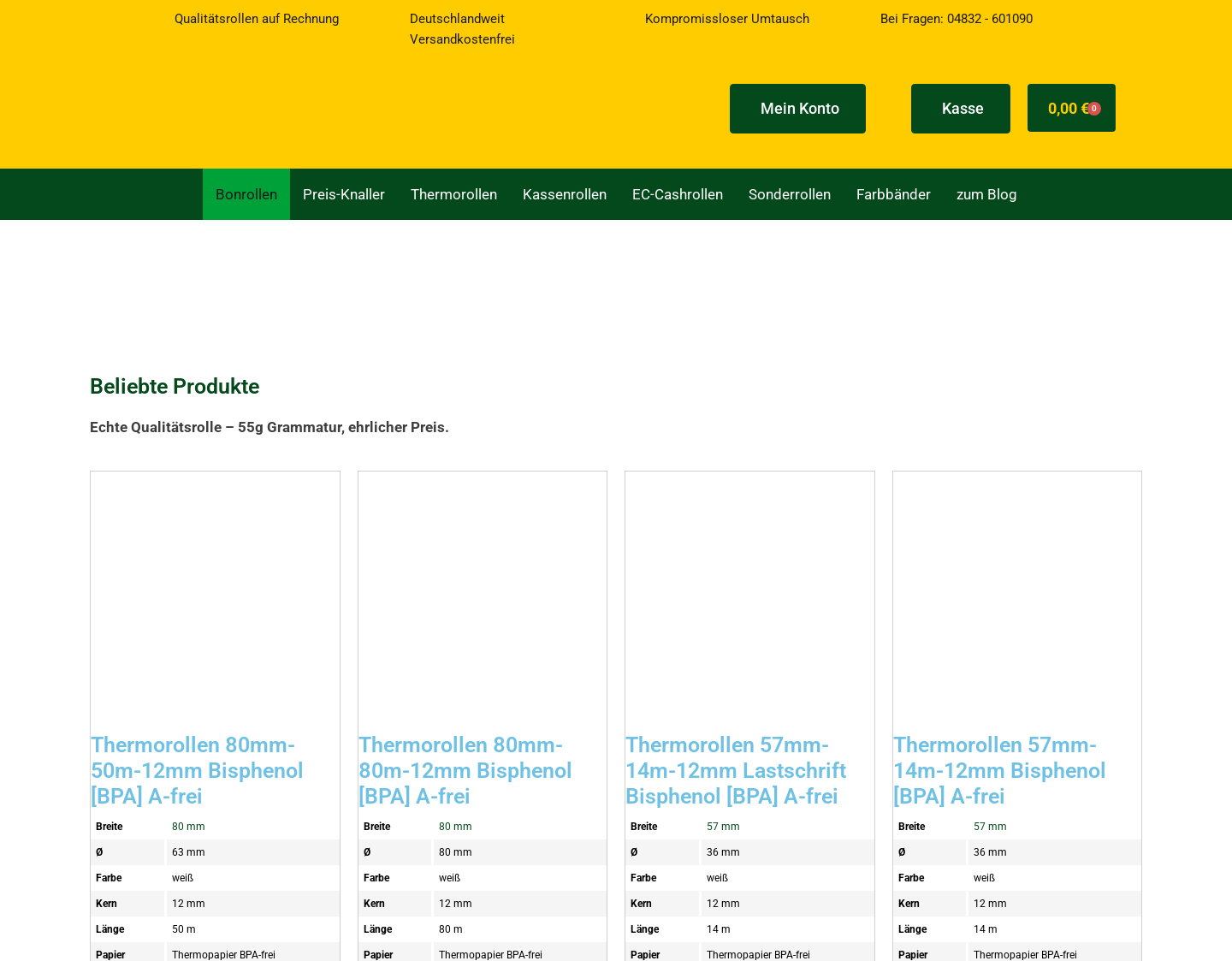 Aktuelle Website-Vorschau von Bonro Thermorollen Shop