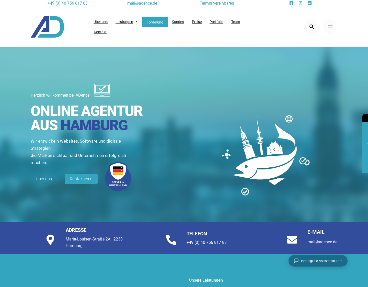 Aktuelle Website-Vorschau von ADence  Social-Media-Agentur