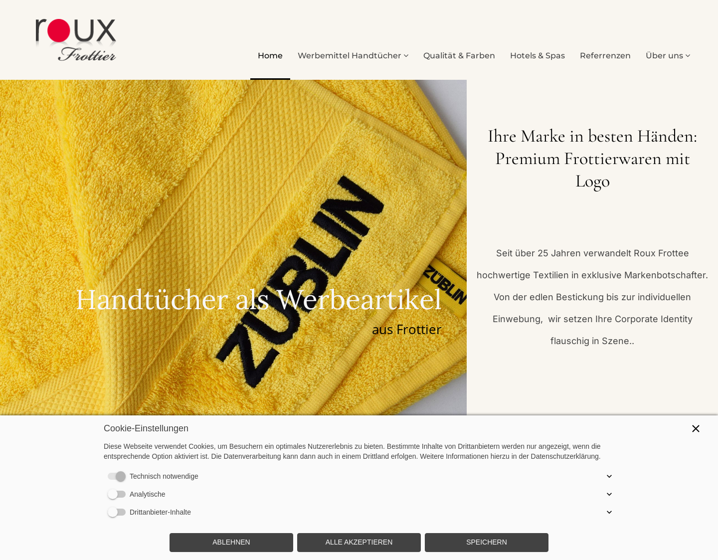 Aktuelle Website-Vorschau von Roux Frottee Webshop