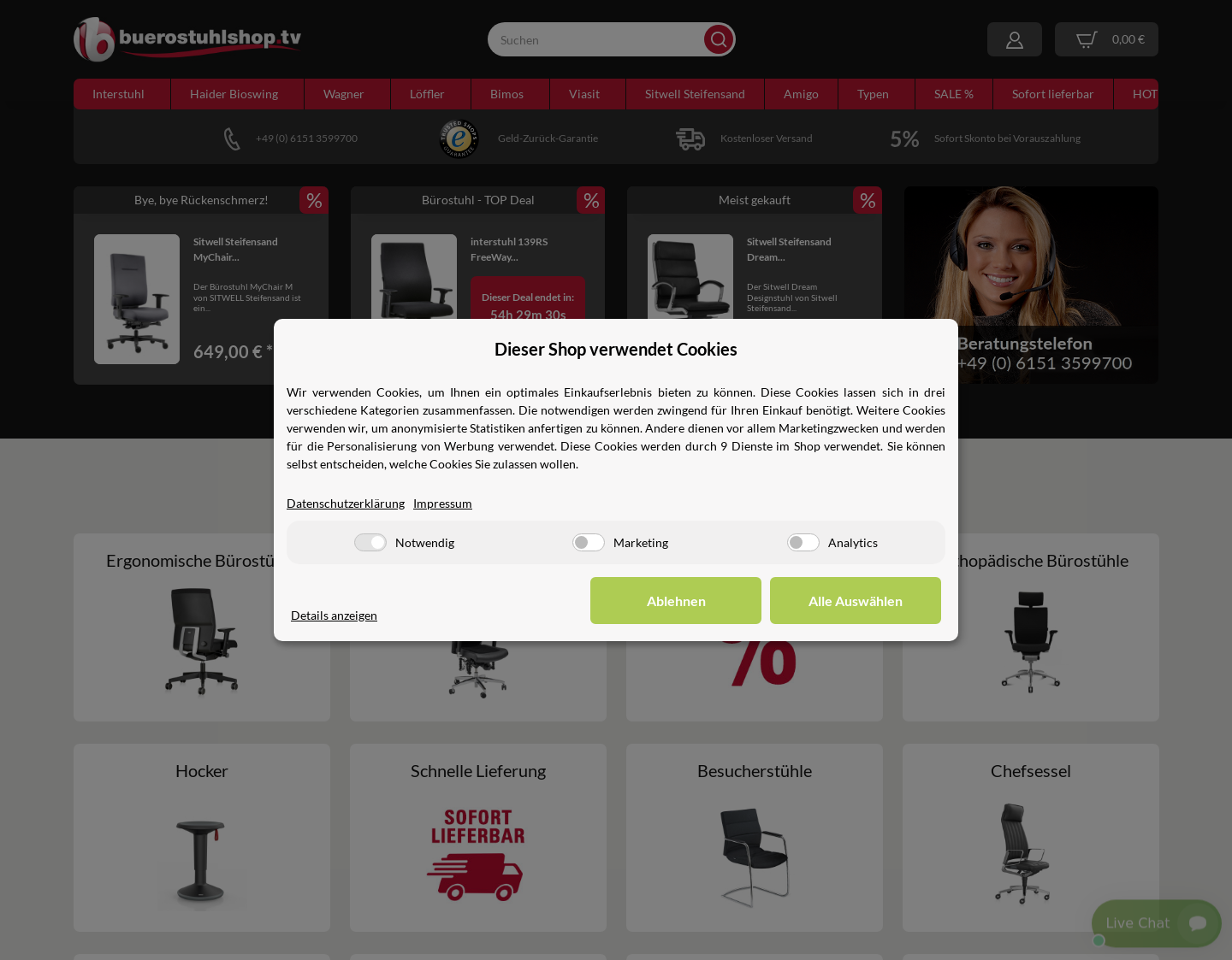 Aktuelle Website-Vorschau von Der Bürostuhlshop