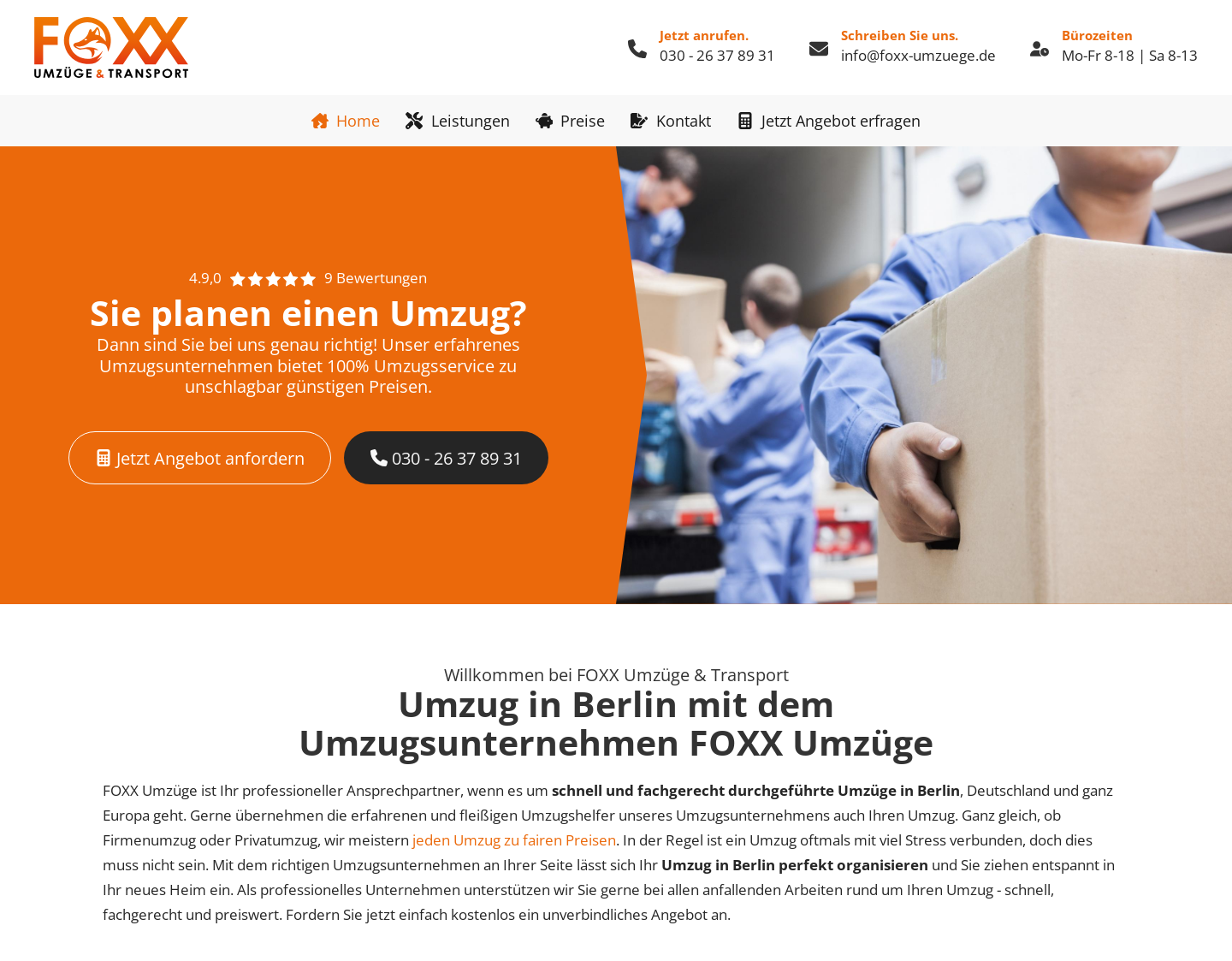 Aktuelle Website-Vorschau von Umzüge Berlin mit IBO