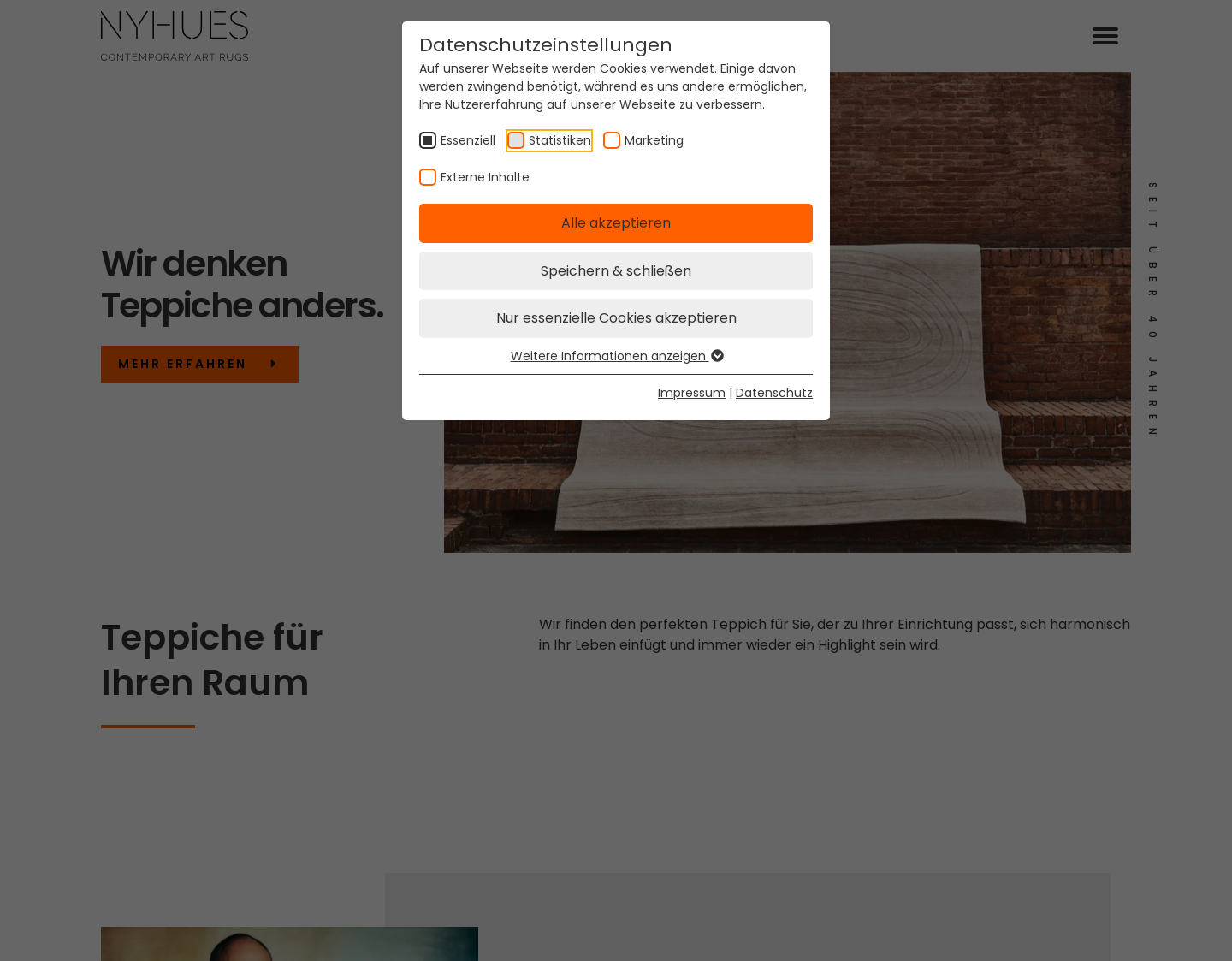 Aktuelle Website-Vorschau von Nyhues Designerteppiche