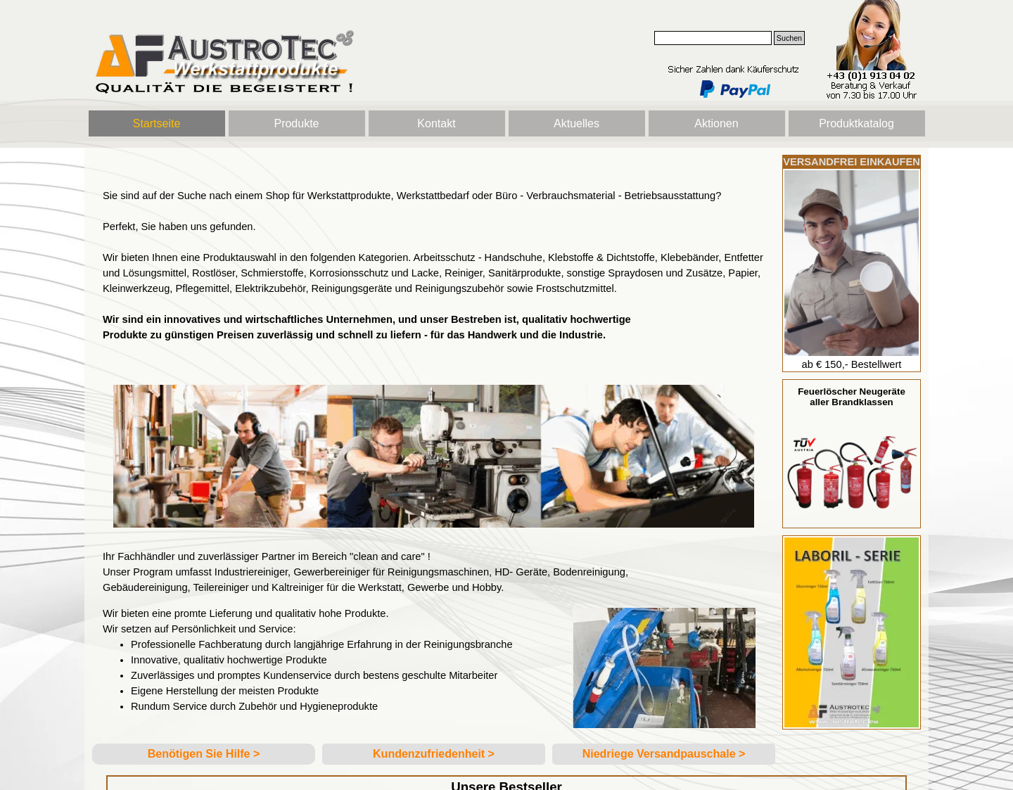 Aktuelle Website-Vorschau von Austrotec Werkstattprodukte