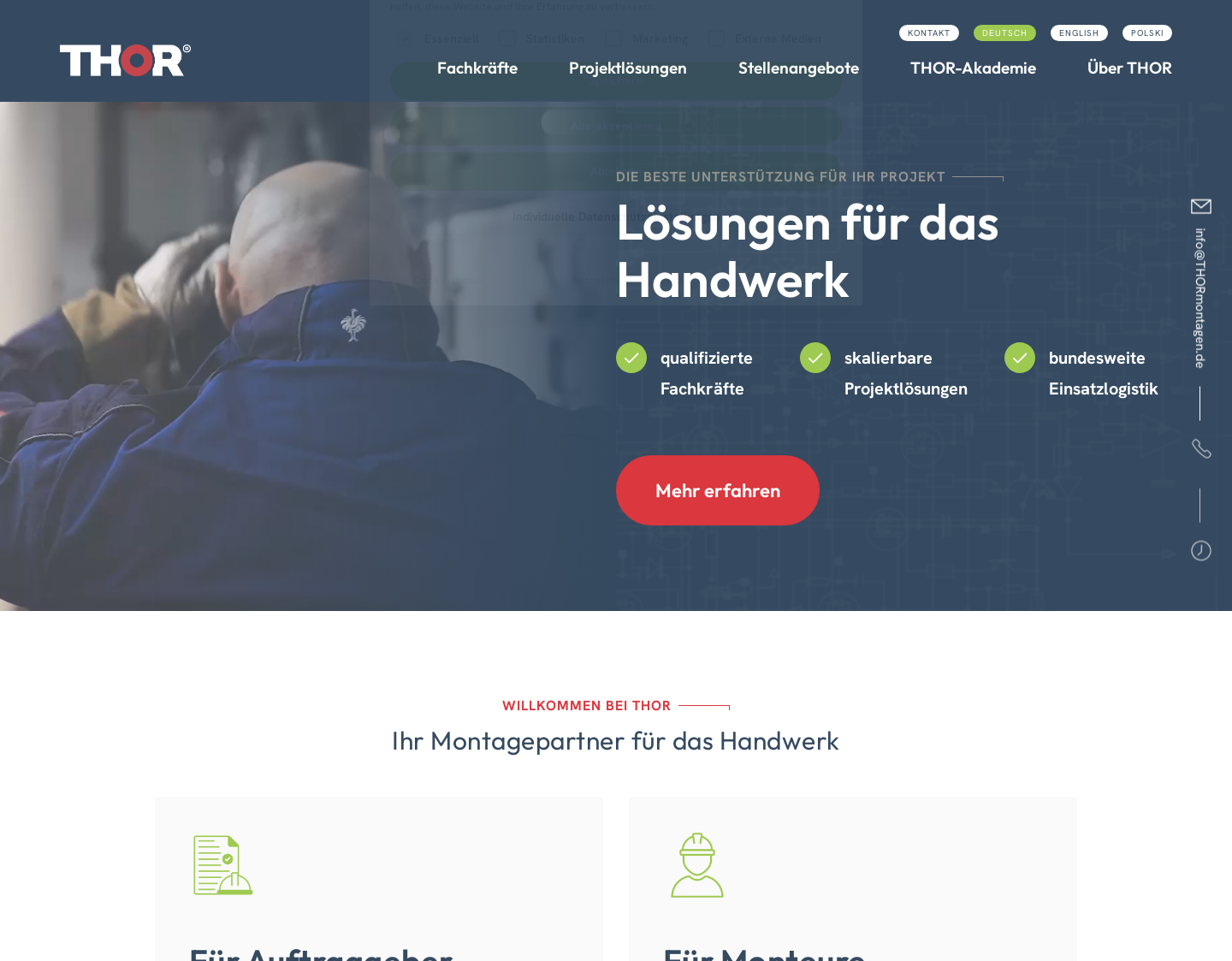 Aktuelle Website-Vorschau von THOR Industriemontagen aus Erfurt