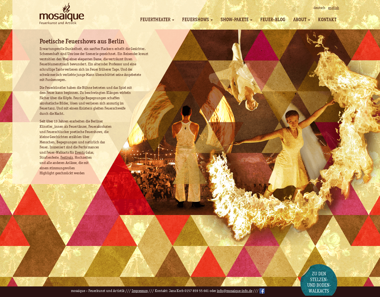 Aktuelle Website-Vorschau von mosaique - Feuershow und Artistik