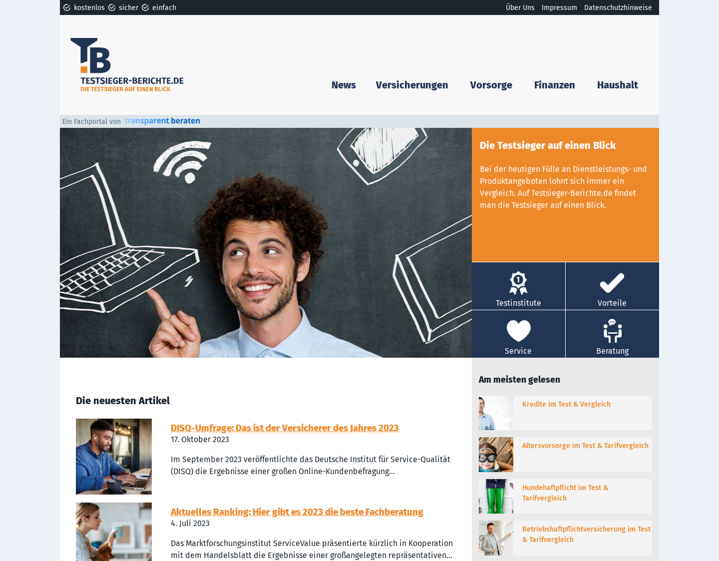 Aktuelle Website-Vorschau von Finanzen und Versicherungen
