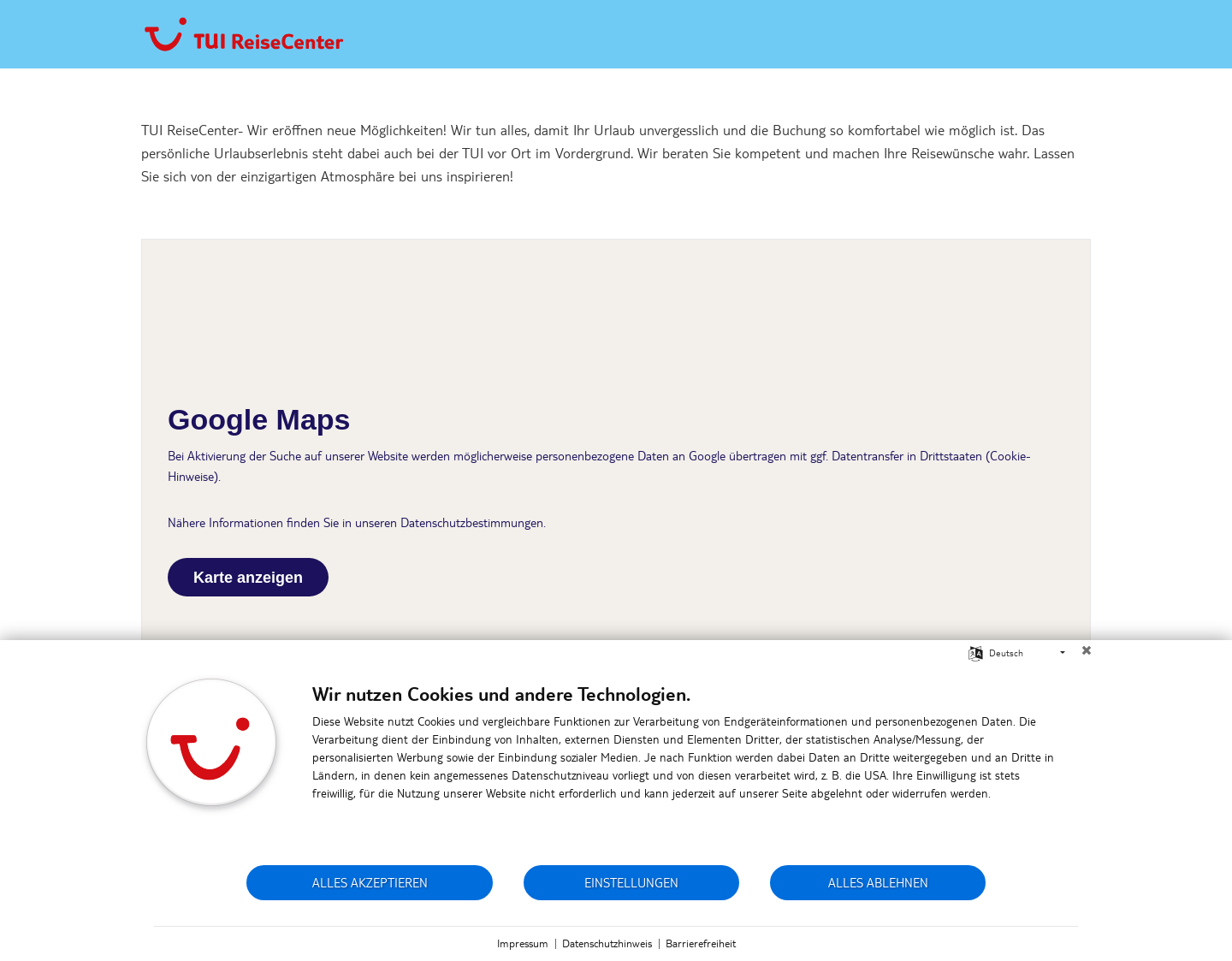 Aktuelle Website-Vorschau von TUI ReiseCenter - so geht Urlaub