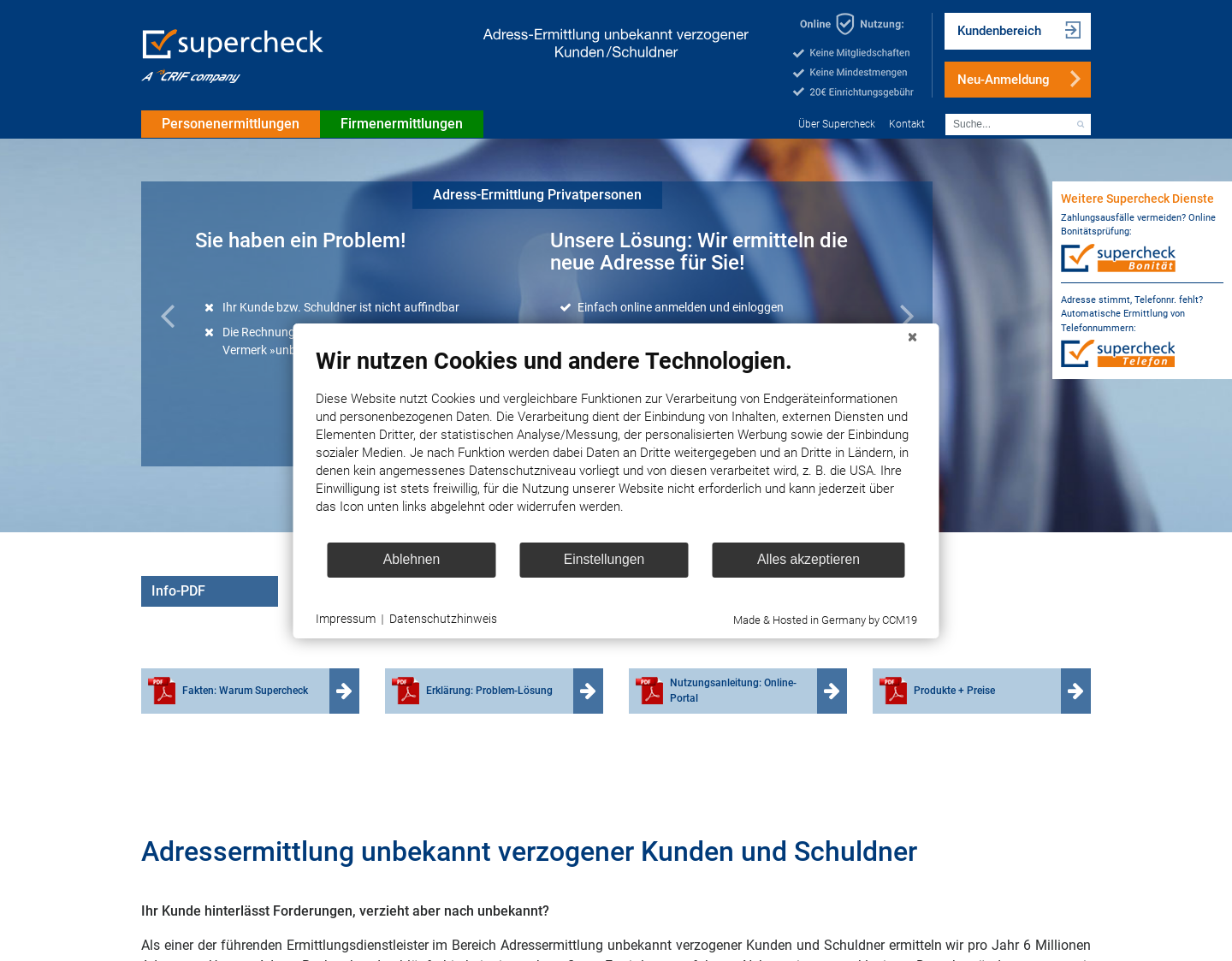 Aktuelle Website-Vorschau von Unbekannt verzogene Personen finden