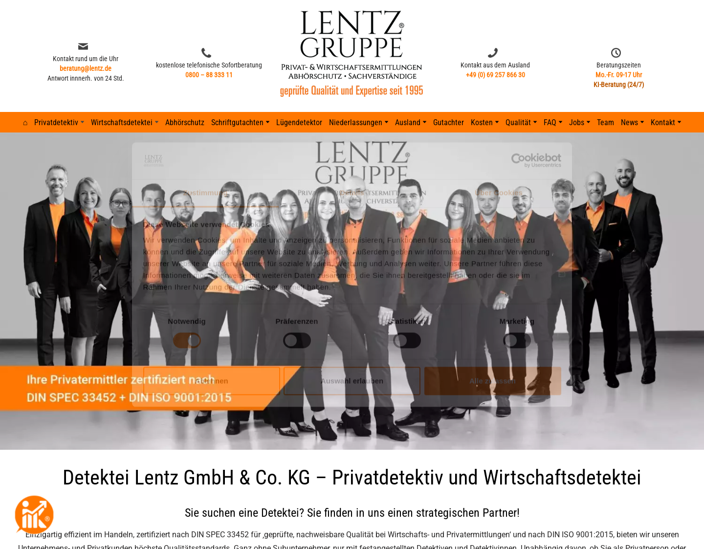 Aktuelle Website-Vorschau von TÜV-CERT® Detektei Lentz & Co. GmbH