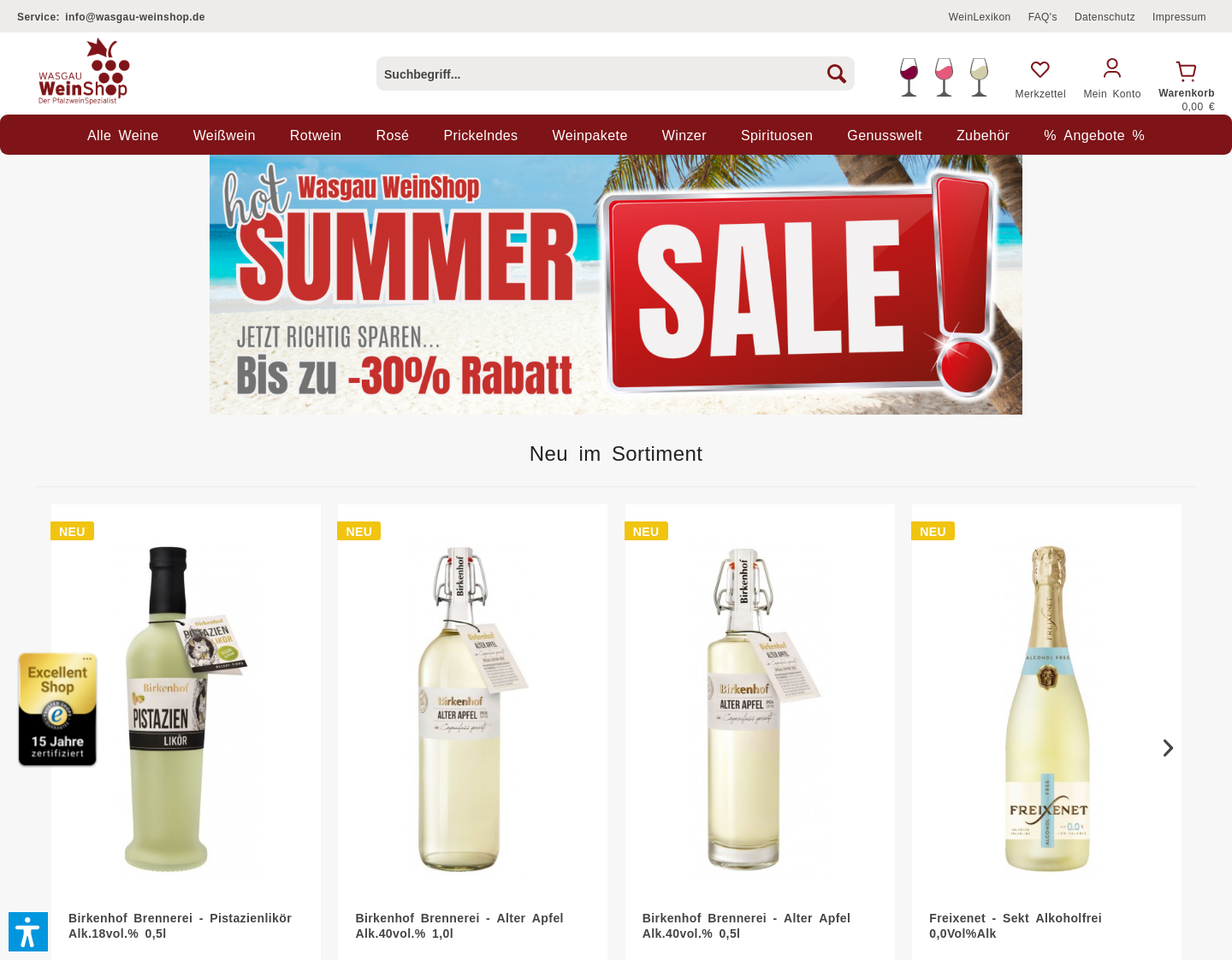 Aktuelle Website-Vorschau von WASGAU WeinShop ? Pfälzer Weine