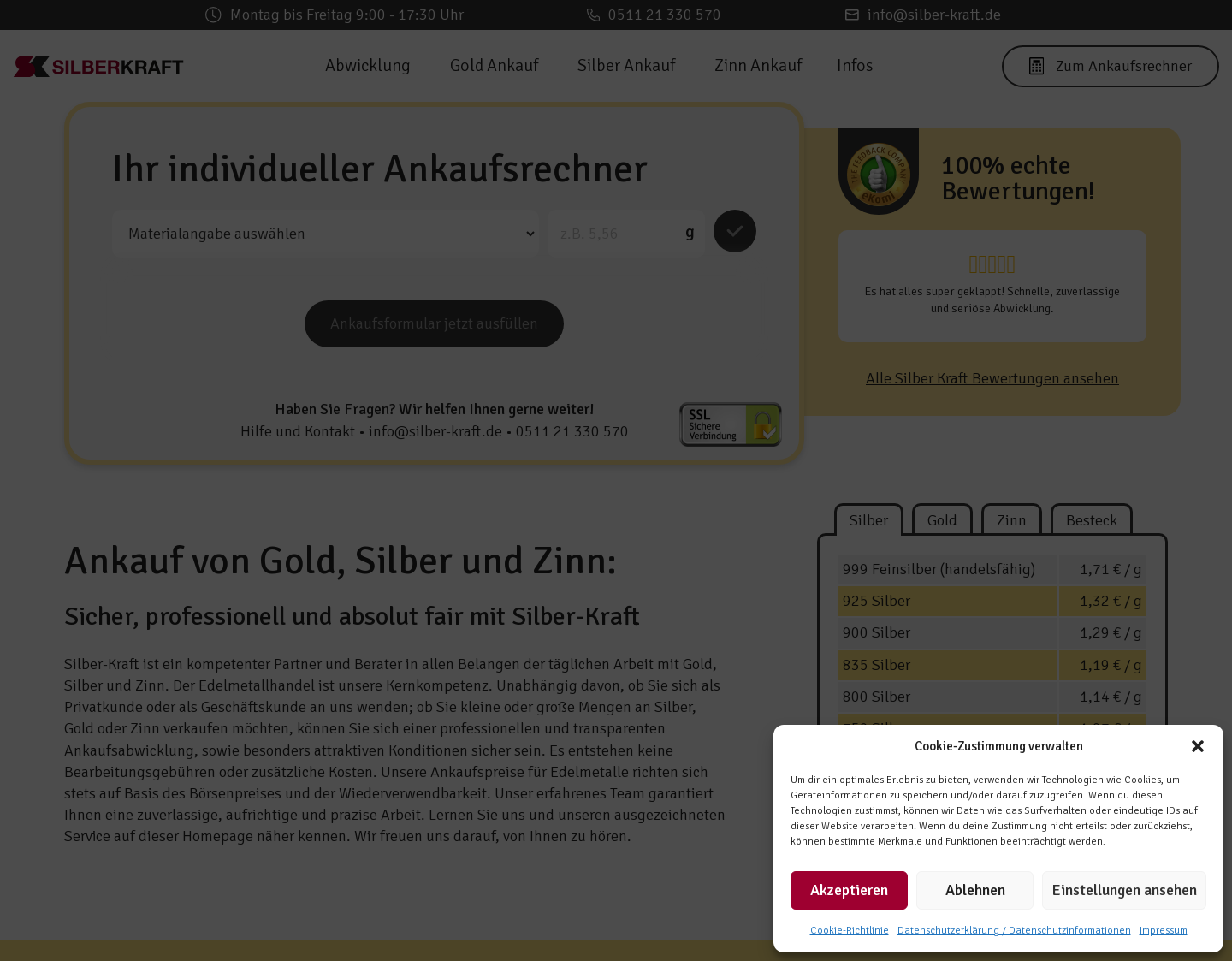 Aktuelle Website-Vorschau von Silber-Kraft.de