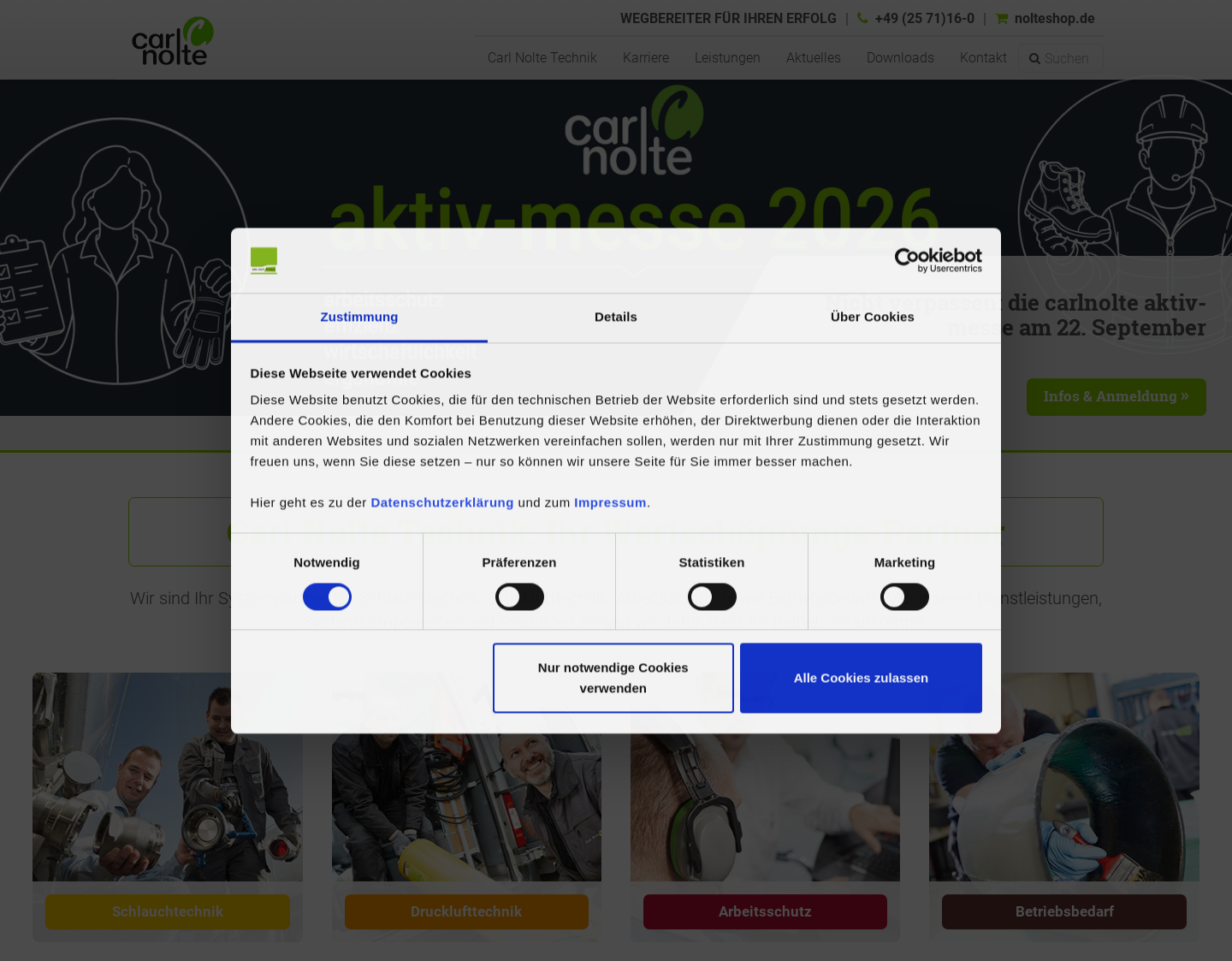 Aktuelle Website-Vorschau von Carl Nolte Technik – Industrietechnik