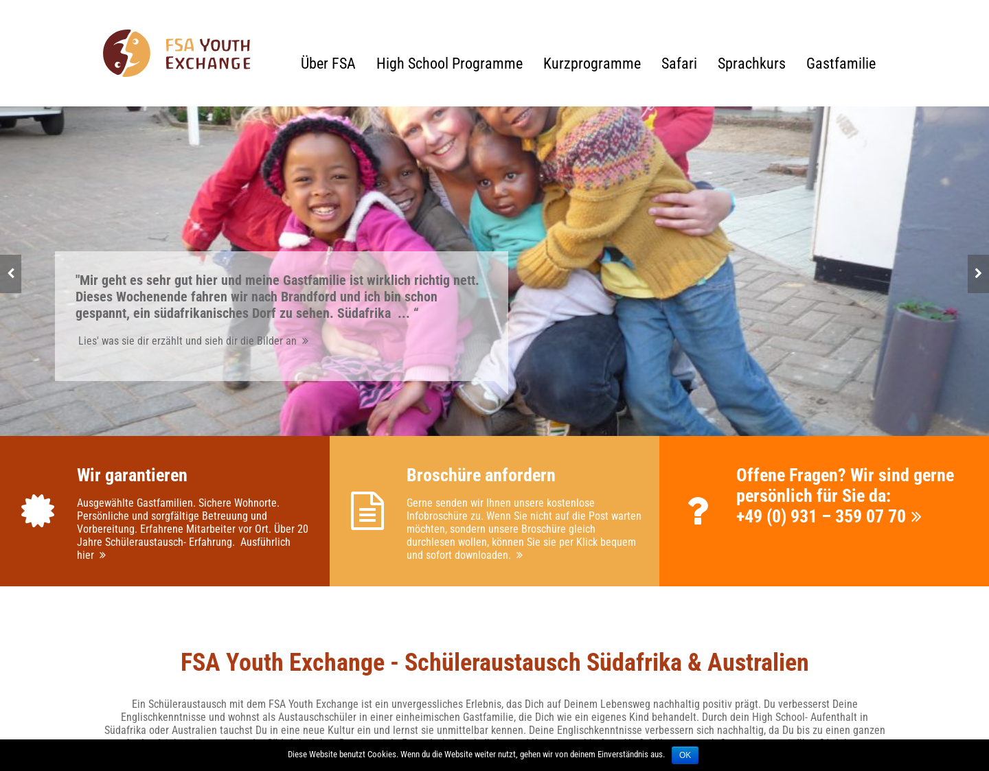 Aktuelle Website-Vorschau von FSA Youth Exchange Schüleraustausch