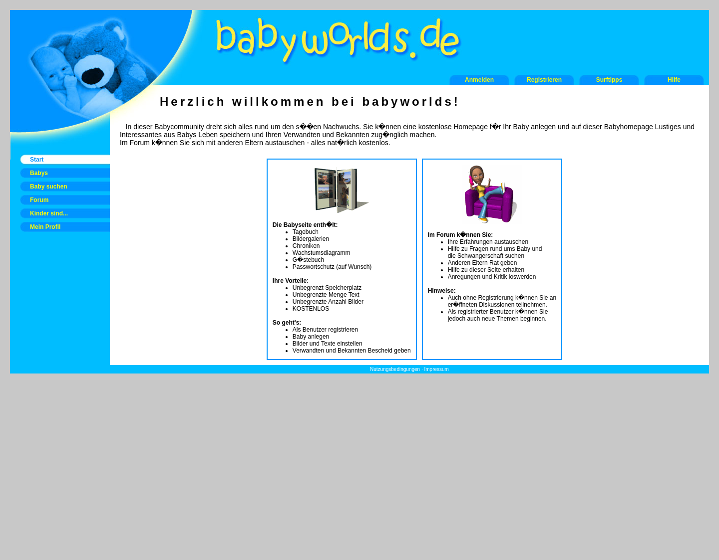Aktuelle Website-Vorschau von Babyhomepage kostenlos