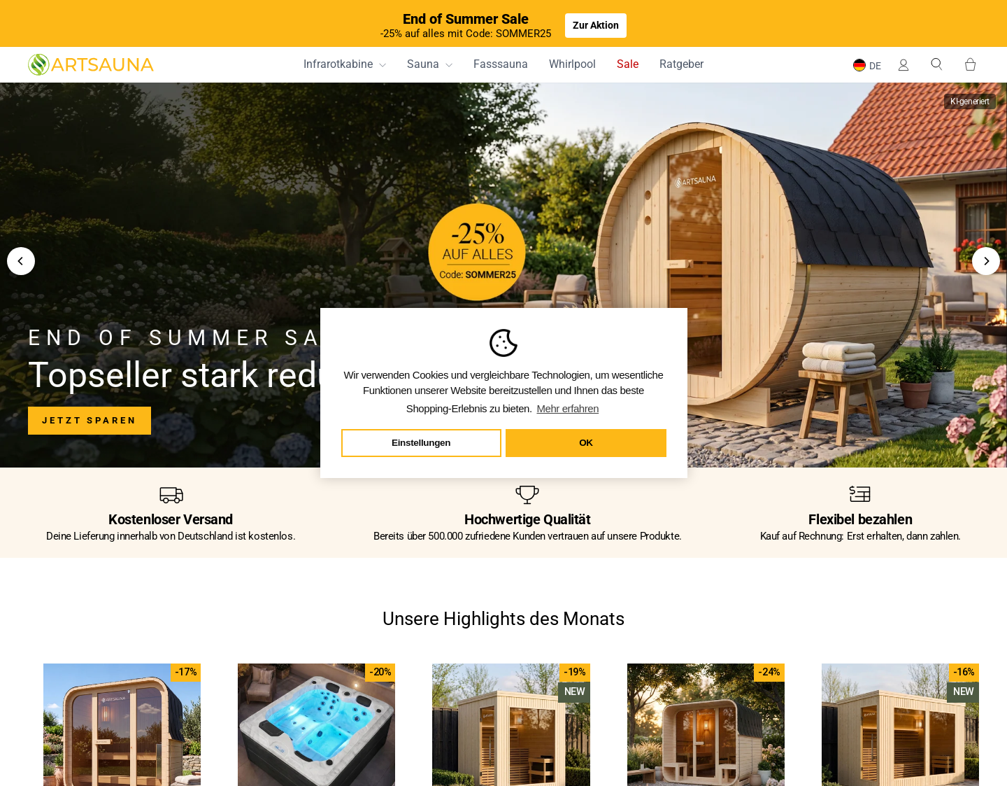 Aktuelle Website-Vorschau von ArtSauna - Ihre Wärmekabine