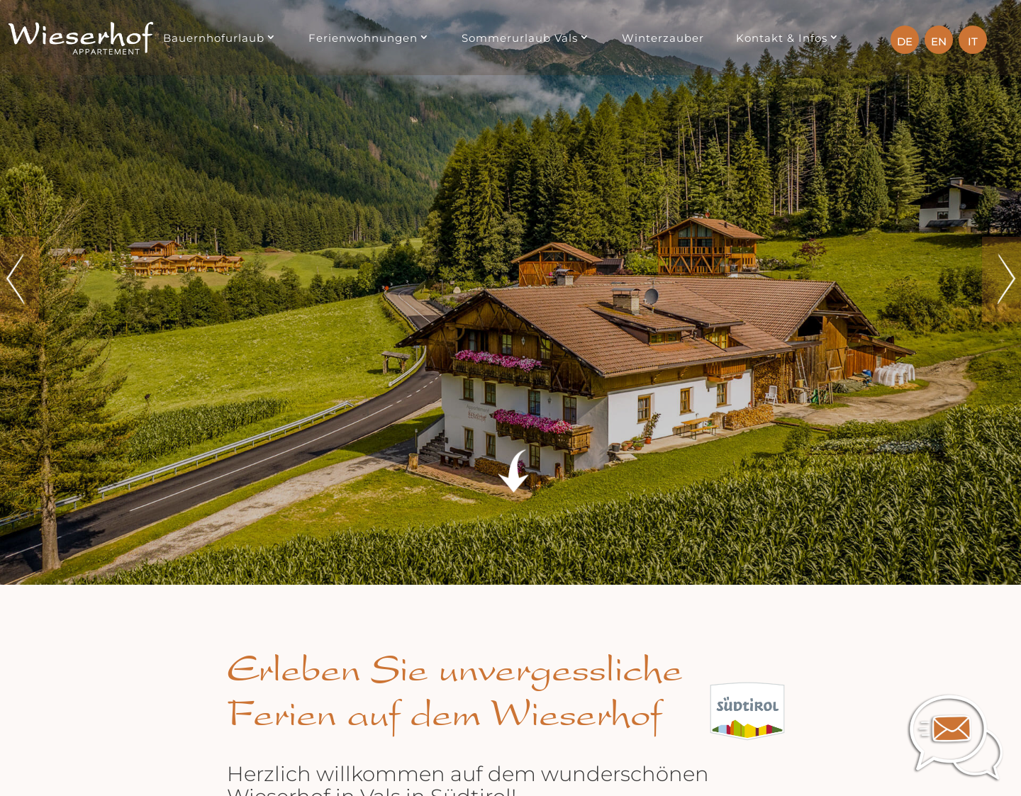 Aktuelle Website-Vorschau von Urlaub in Vals am Wieserhof