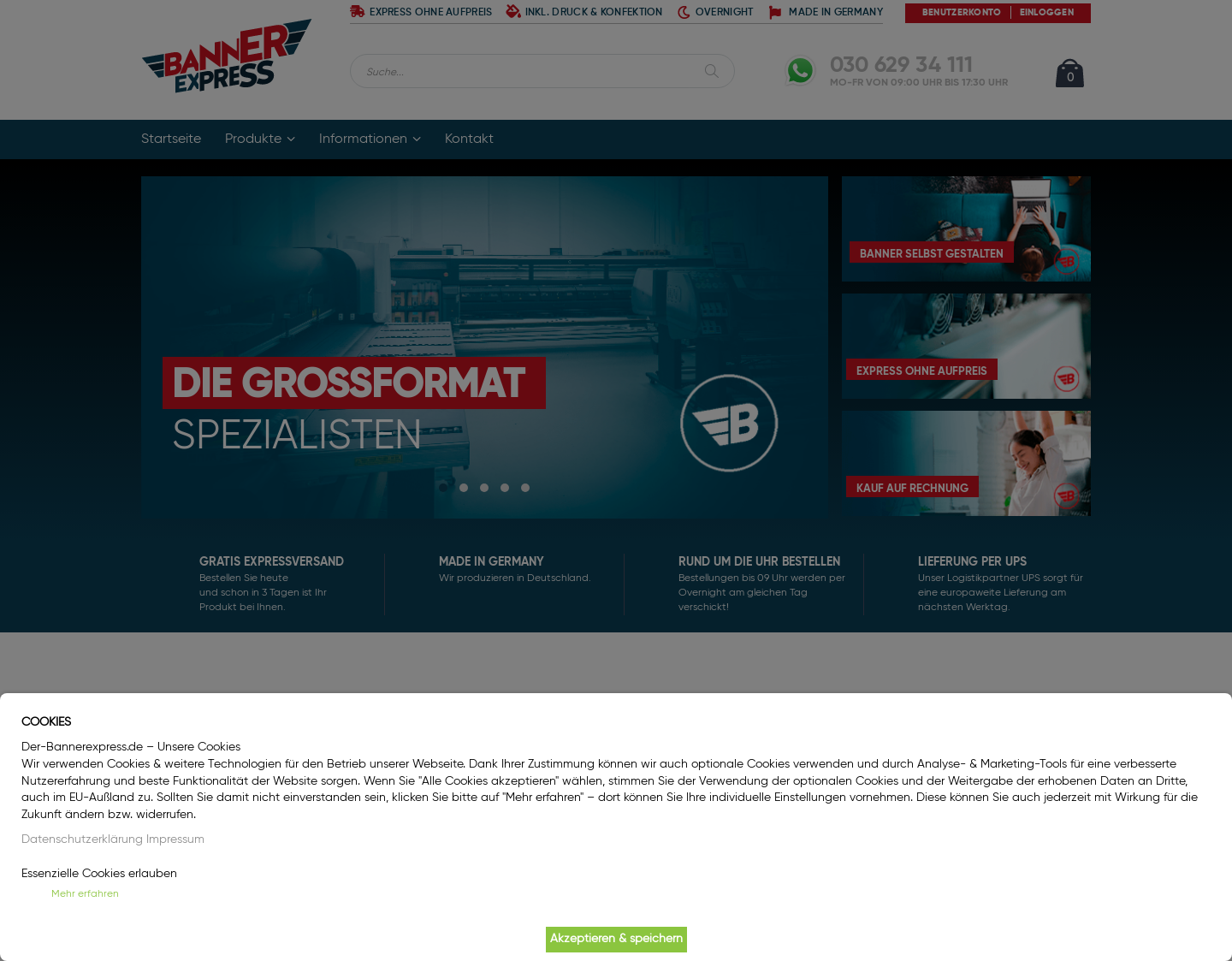 Aktuelle Website-Vorschau von Bannerexpress - Werbebanner