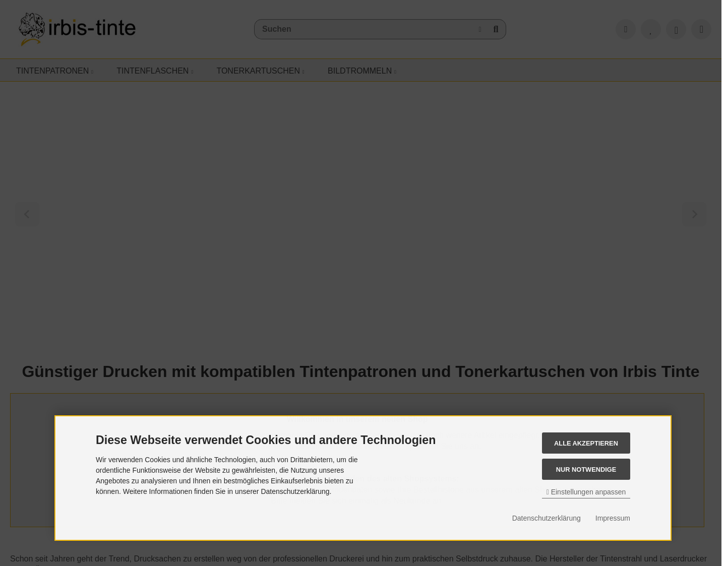 Aktuelle Website-Vorschau von Irbis Tinte - günstig drucken