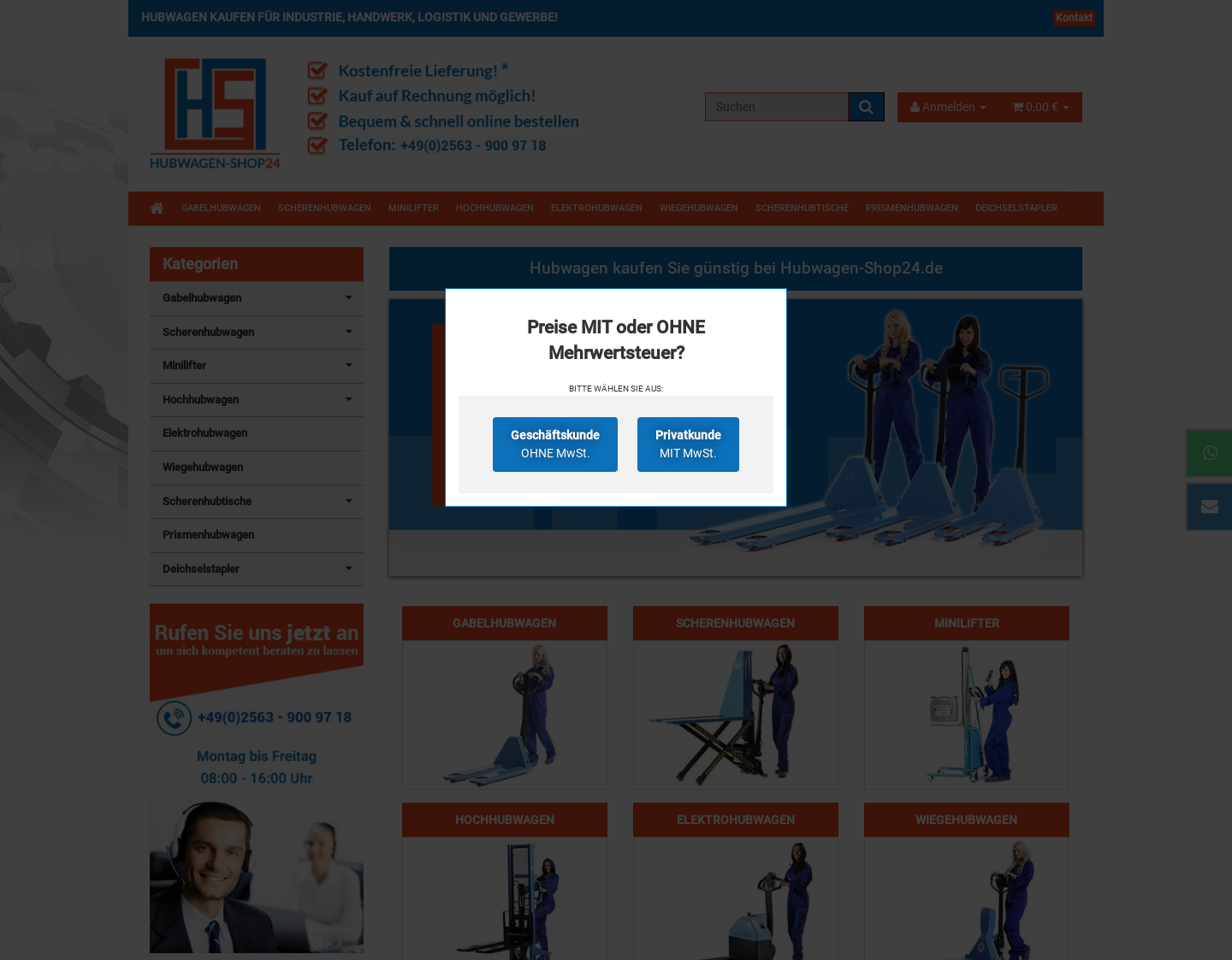 Aktuelle Website-Vorschau von Hubwagen Hochhubwagen