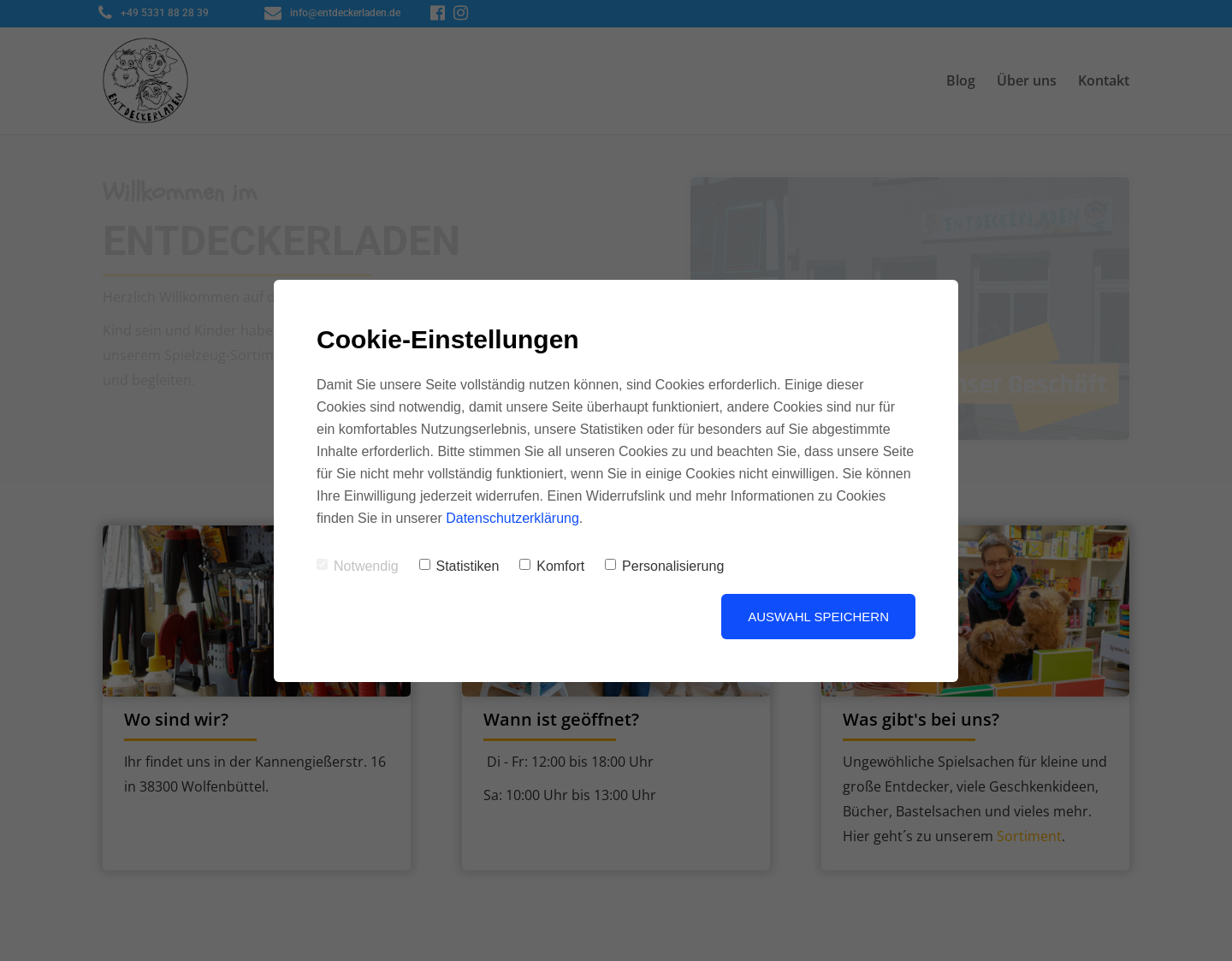 Aktuelle Website-Vorschau von Entdeckerladen sinnvolles Spielzeug